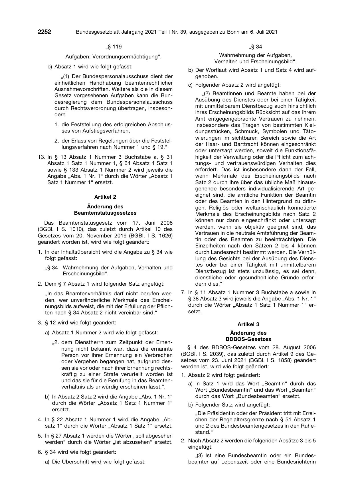 BGBl. 2021, Seite 2252 — Originalseite als Abbildung