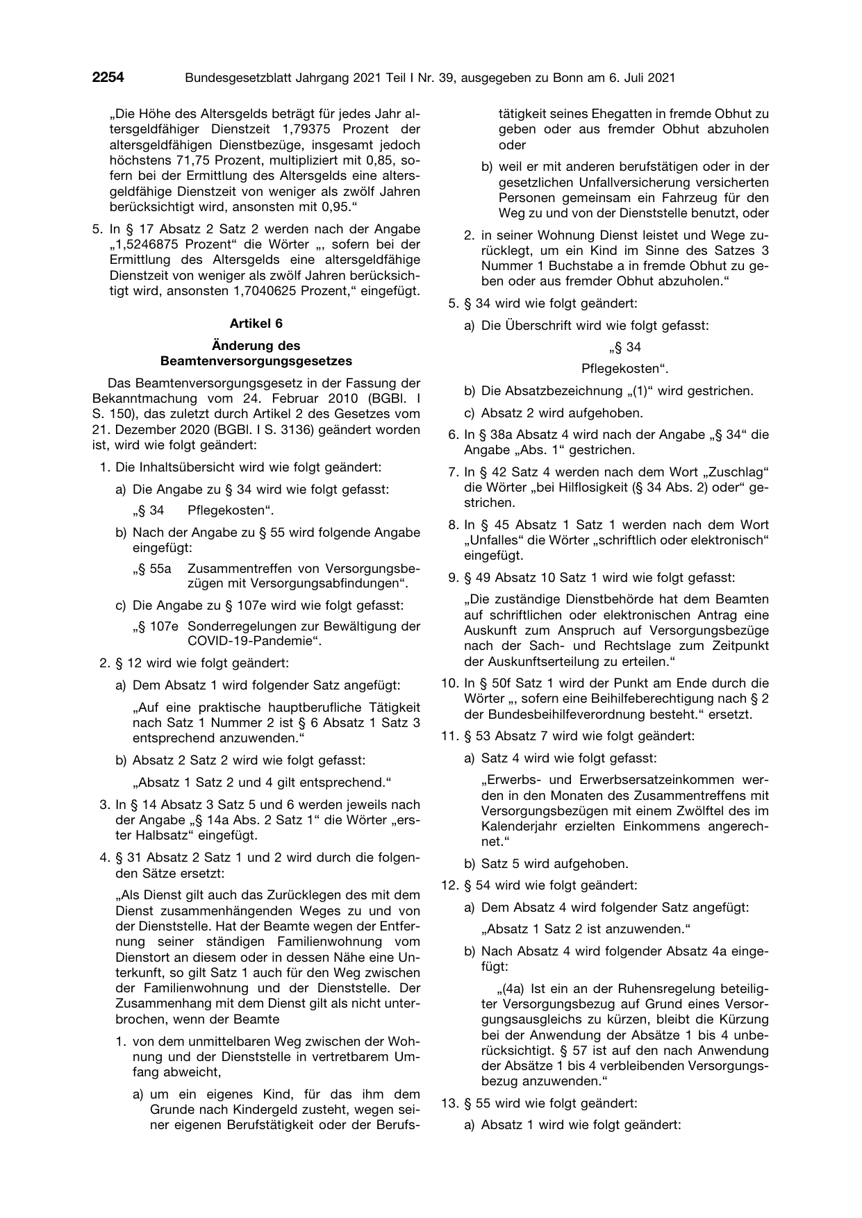 BGBl. 2021, Seite 2254 — Originalseite als Abbildung