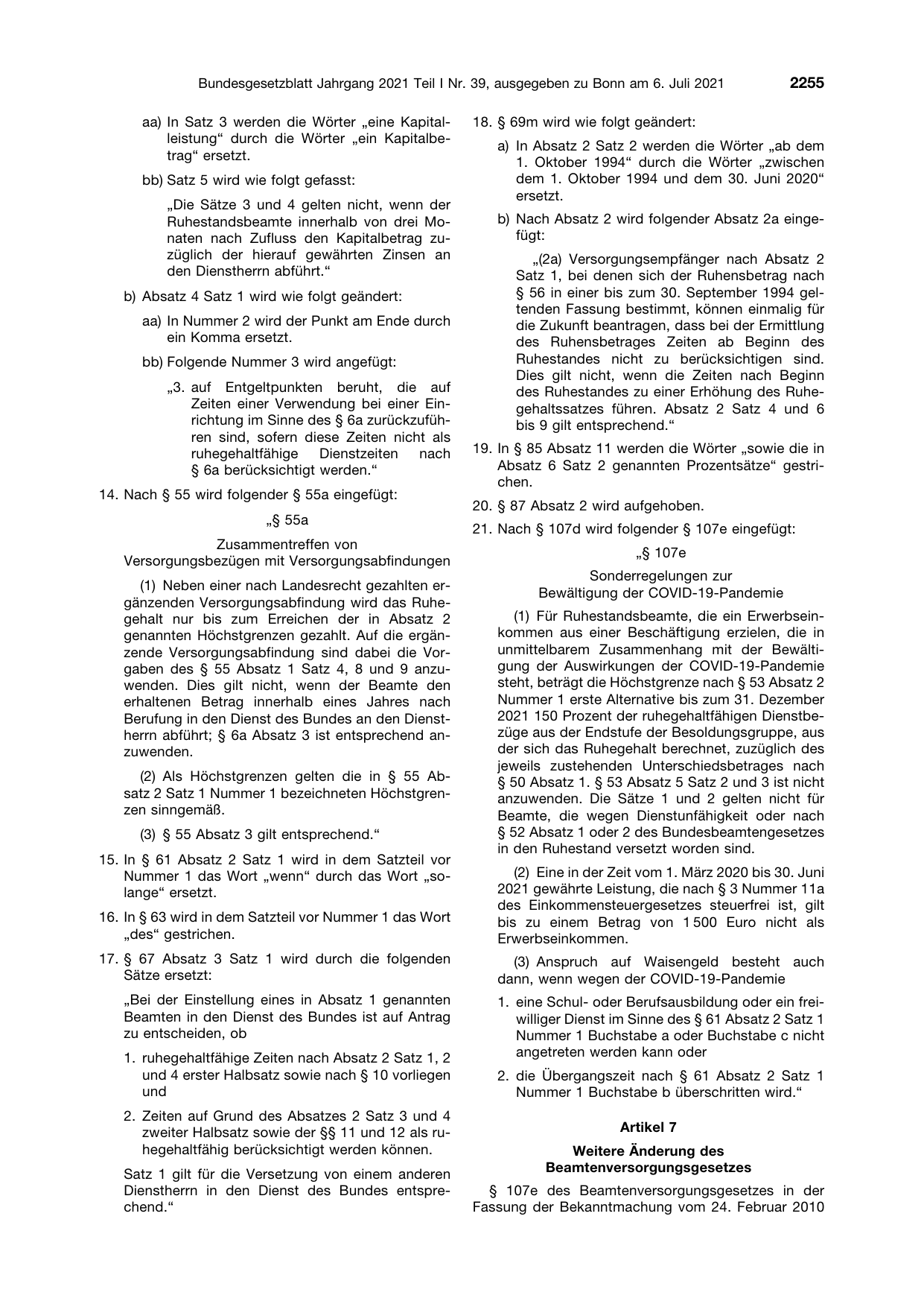 BGBl. 2021, Seite 2255 — Originalseite als Abbildung
