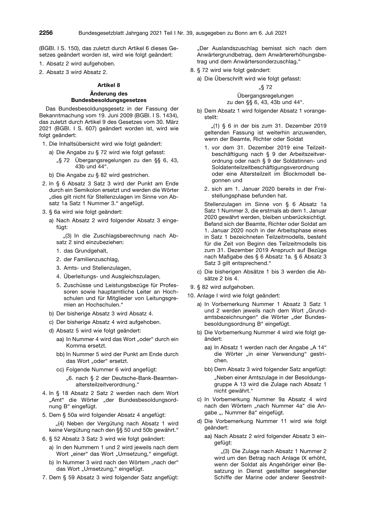 BGBl. 2021, Seite 2256 — Originalseite als Abbildung