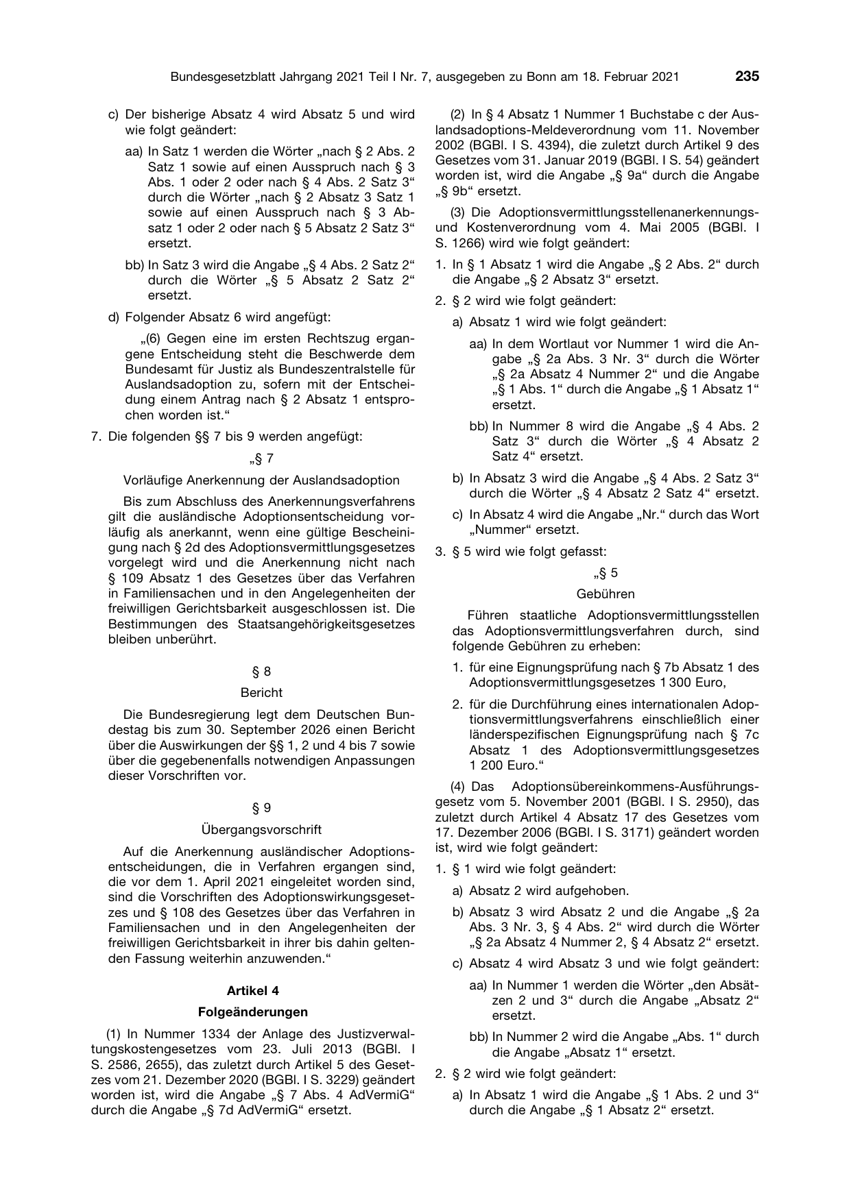 BGBl. 2021, Seite 235 — Originalseite als Abbildung