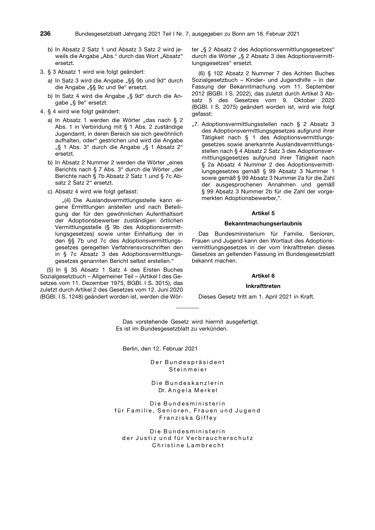 BGBl. 2021, Seite 236 — Originalseite als Abbildung