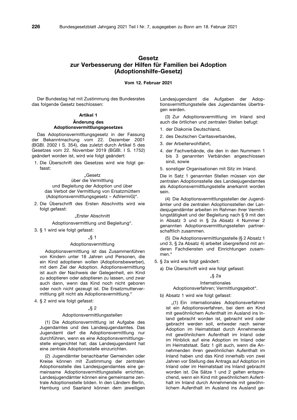 BGBl. 2021, Seite 226 — Originalseite als Abbildung