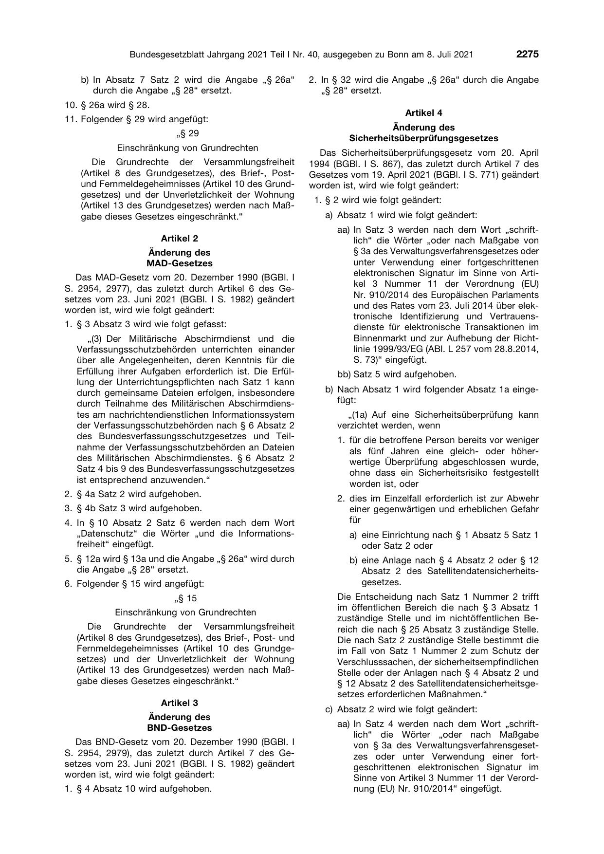 BGBl. 2021, Seite 2275 — Originalseite als Abbildung