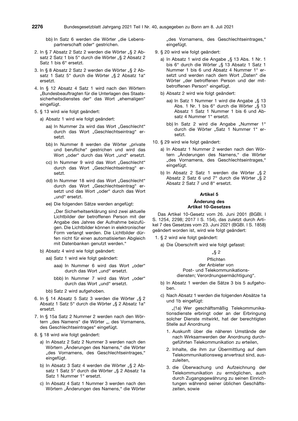BGBl. 2021, Seite 2276 — Originalseite als Abbildung