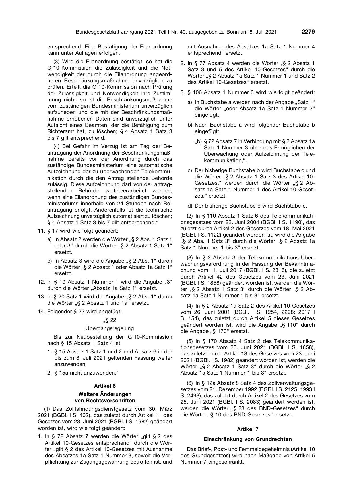 BGBl. 2021, Seite 2279 — Originalseite als Abbildung