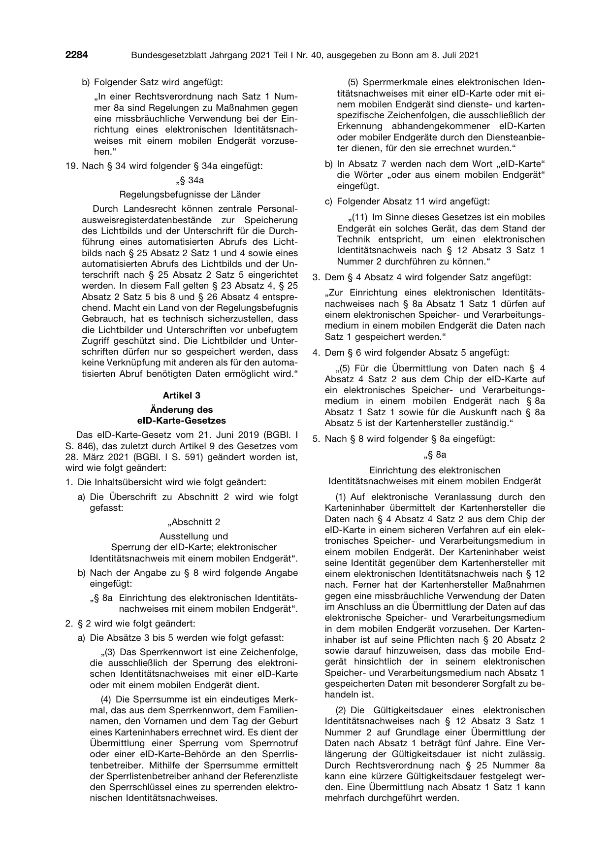 BGBl. 2021, Seite 2284 — Originalseite als Abbildung