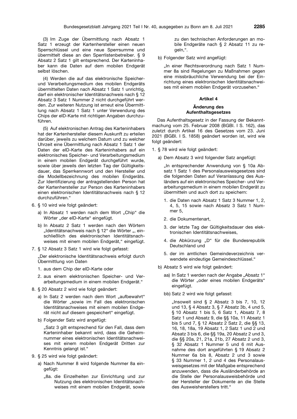 BGBl. 2021, Seite 2285 — Originalseite als Abbildung