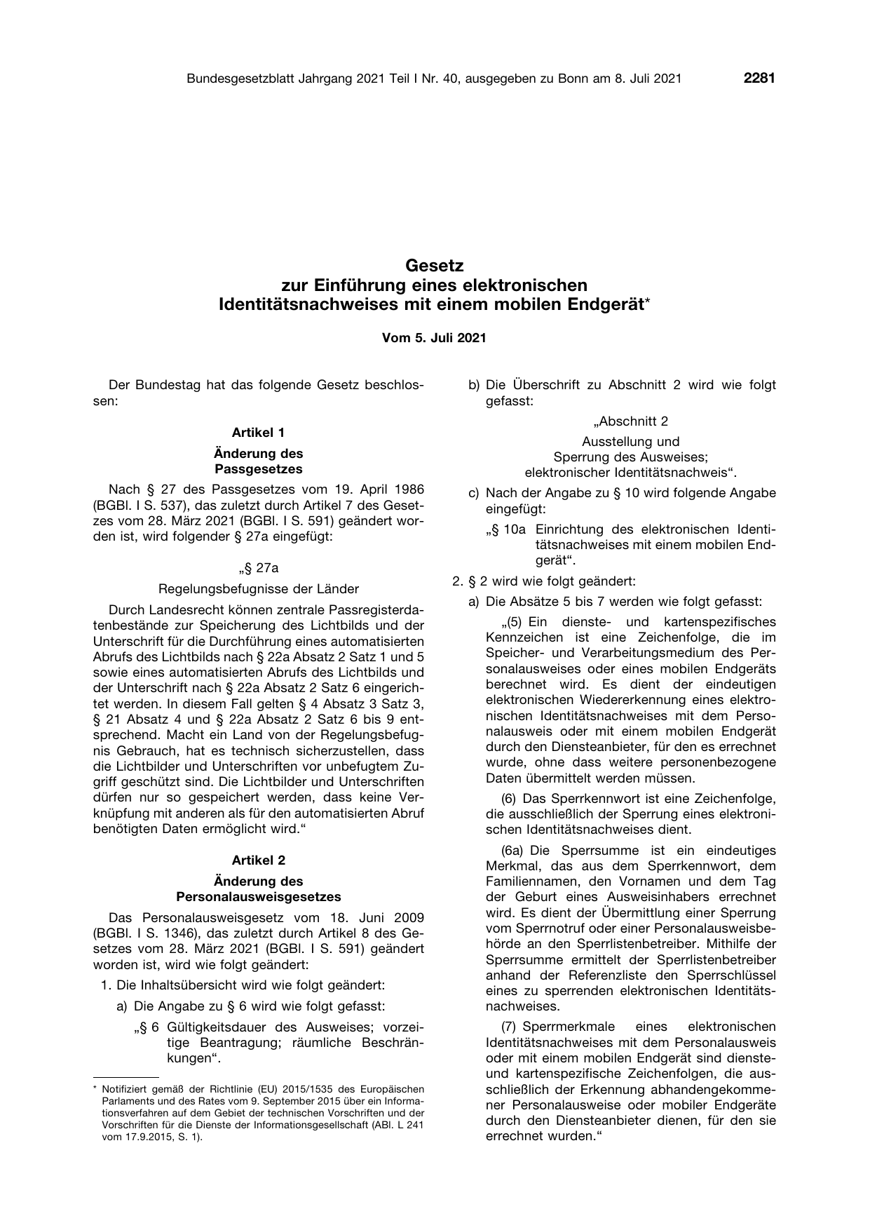 BGBl. 2021, Seite 2281 — Originalseite als Abbildung