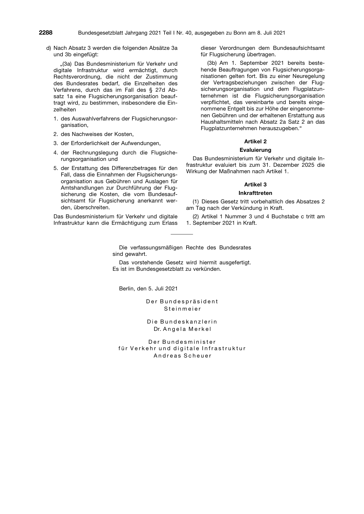 BGBl. 2021, Seite 2288 — Originalseite als Abbildung