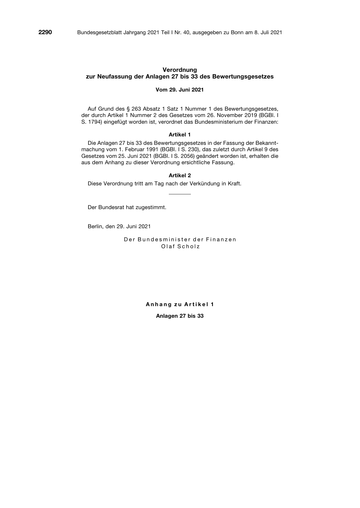 BGBl. 2021, Seite 2290 — Originalseite als Abbildung