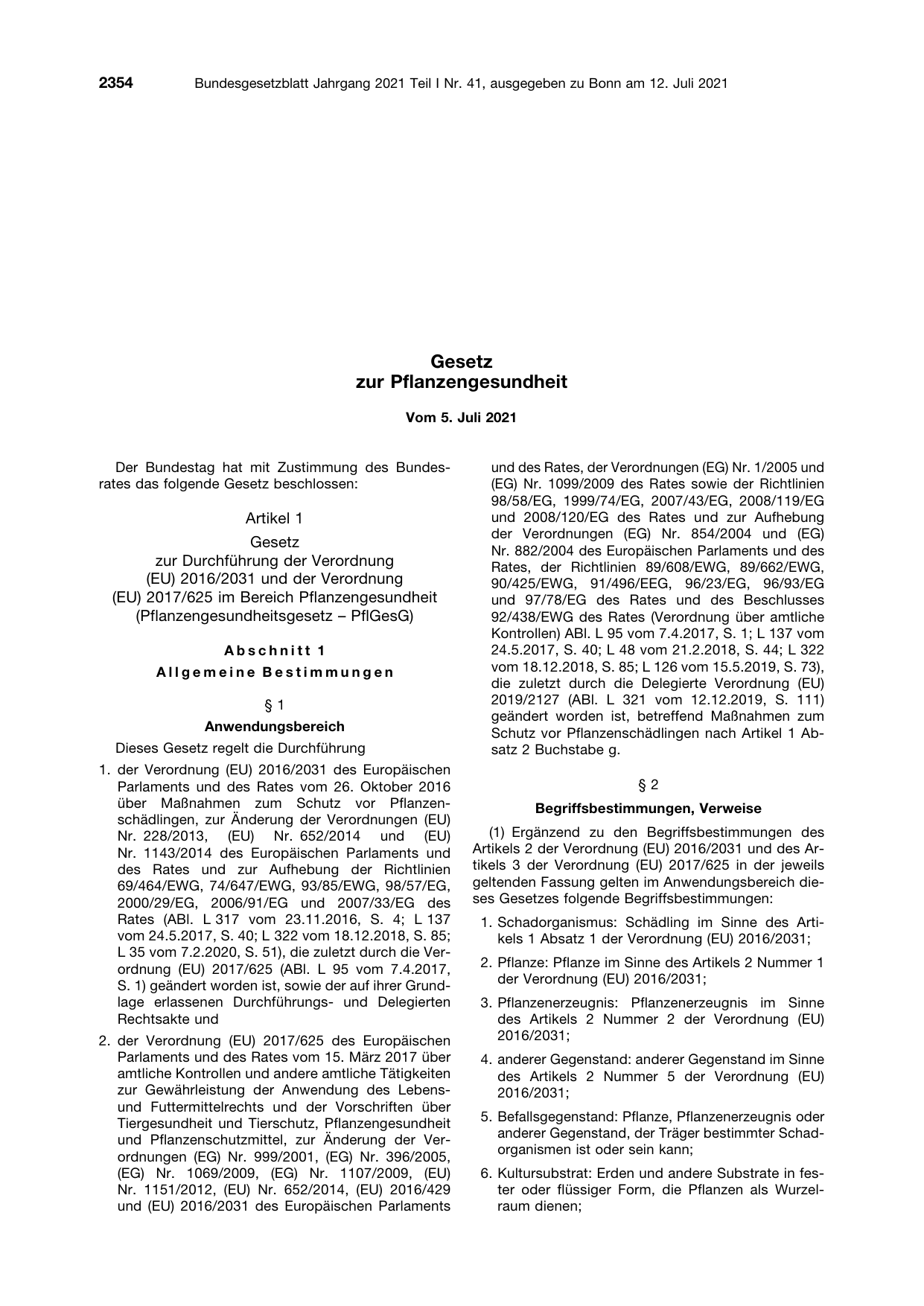 BGBl. 2021, Seite 2354 — Originalseite als Abbildung