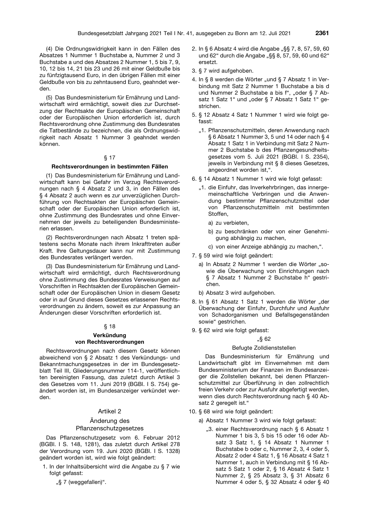 BGBl. 2021, Seite 2361 — Originalseite als Abbildung