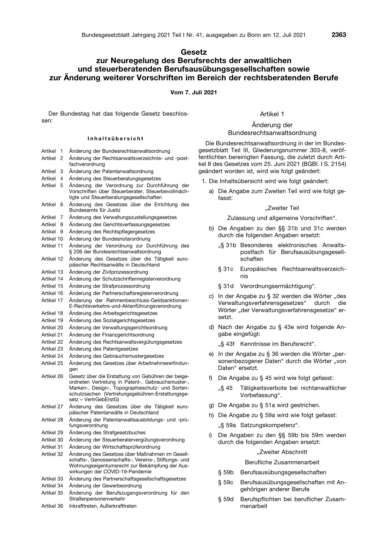 BGBl. 2021, Seite 2363 — Originalseite als Abbildung
