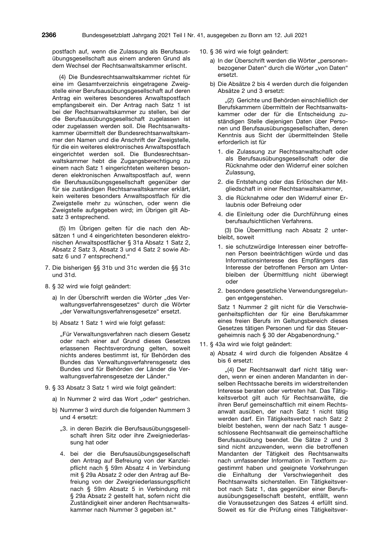 BGBl. 2021, Seite 2366 — Originalseite als Abbildung