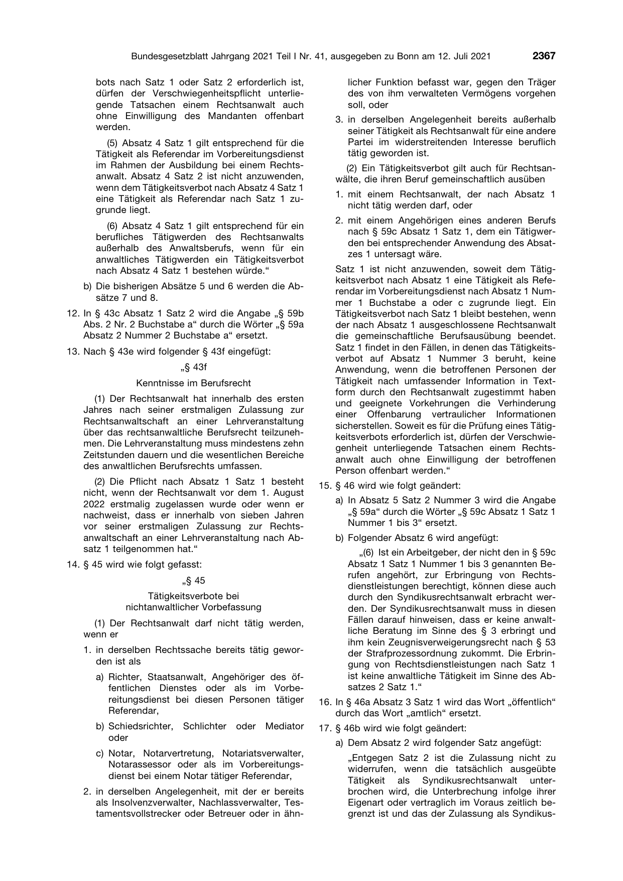 BGBl. 2021, Seite 2367 — Originalseite als Abbildung