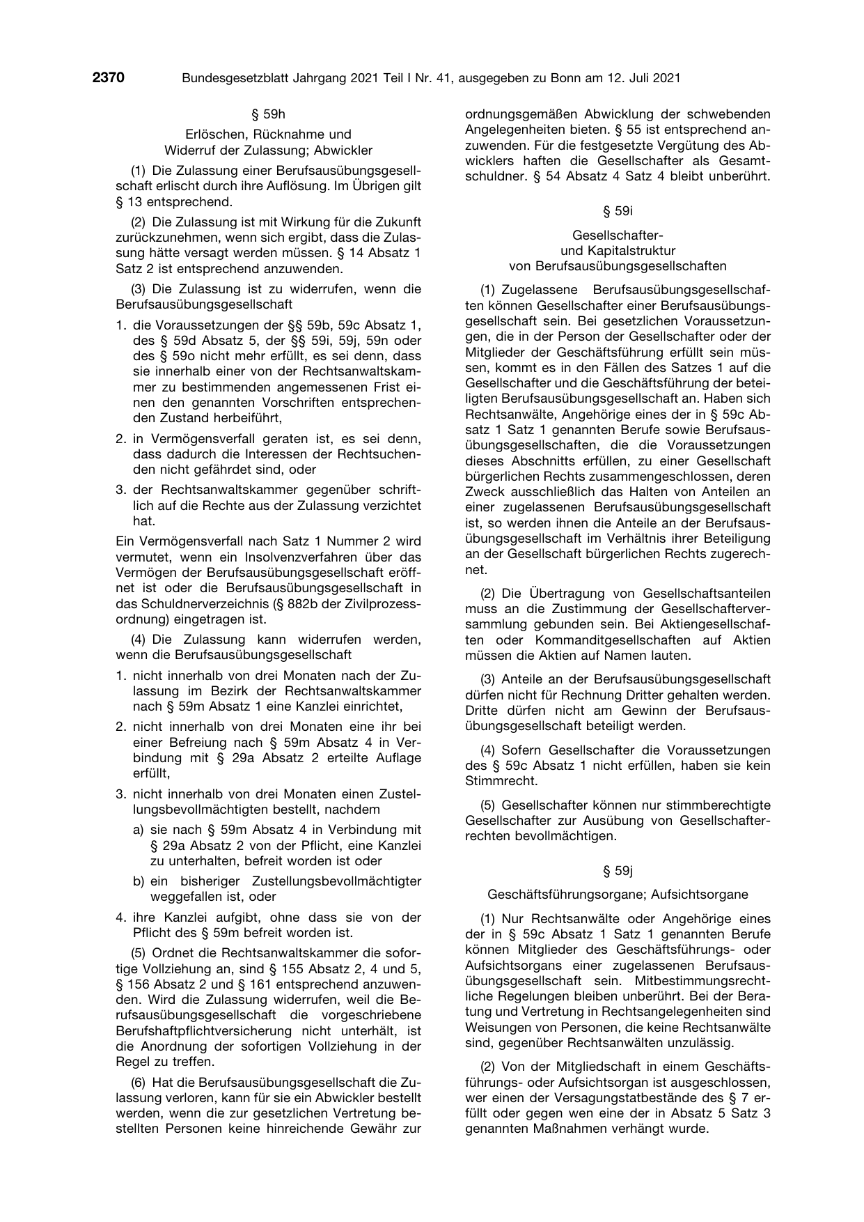BGBl. 2021, Seite 2370 — Originalseite als Abbildung