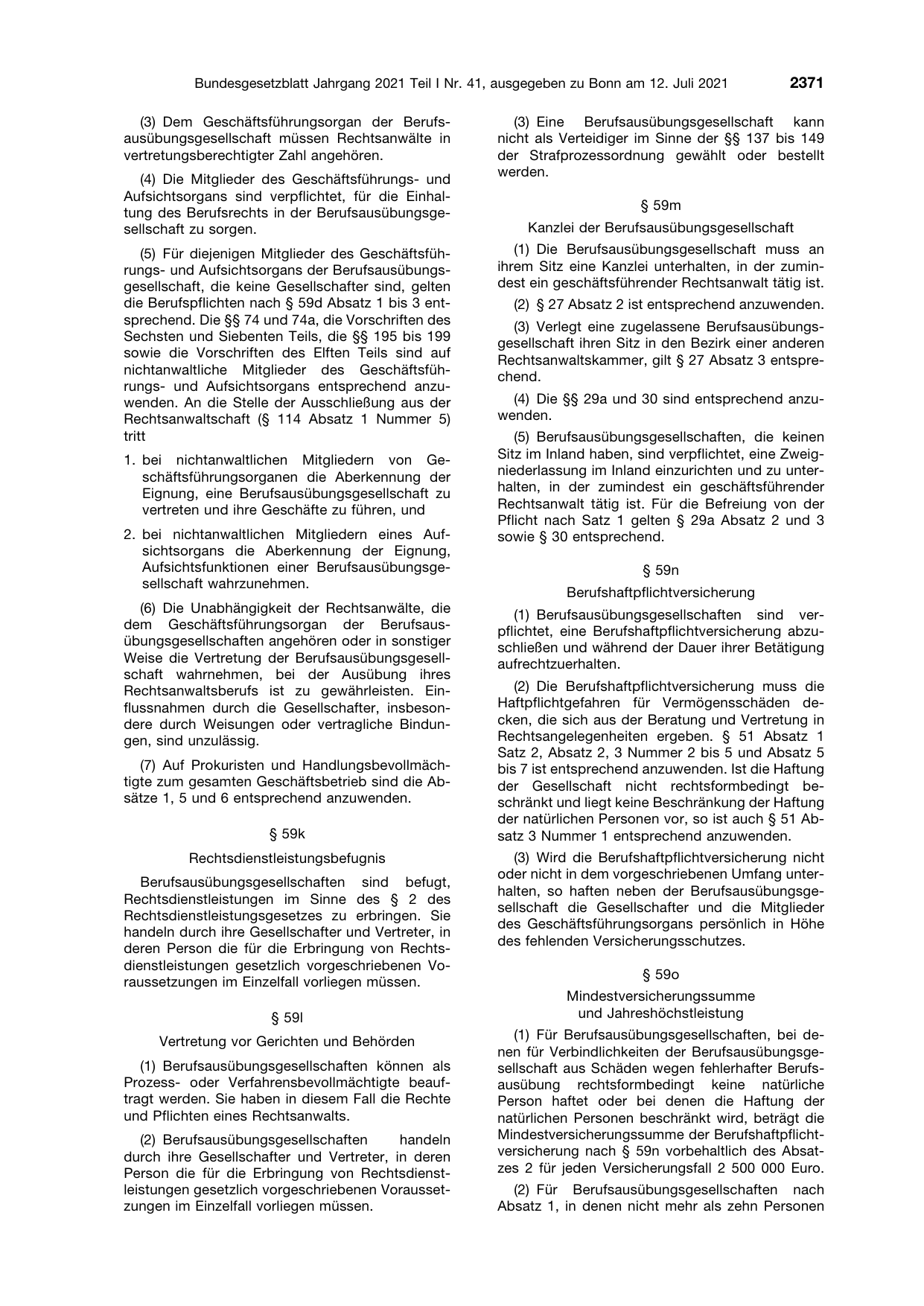 BGBl. 2021, Seite 2371 — Originalseite als Abbildung