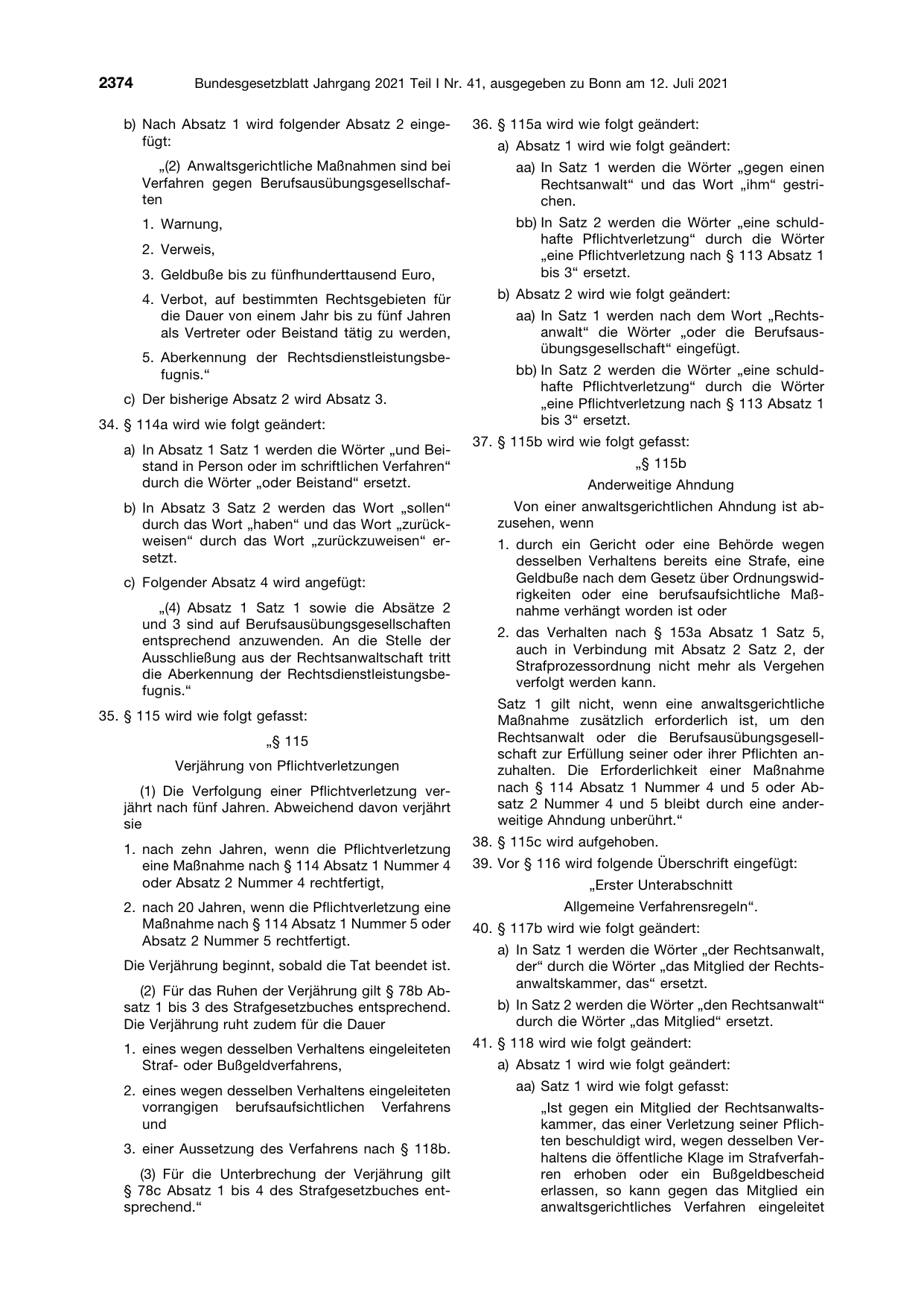BGBl. 2021, Seite 2374 — Originalseite als Abbildung