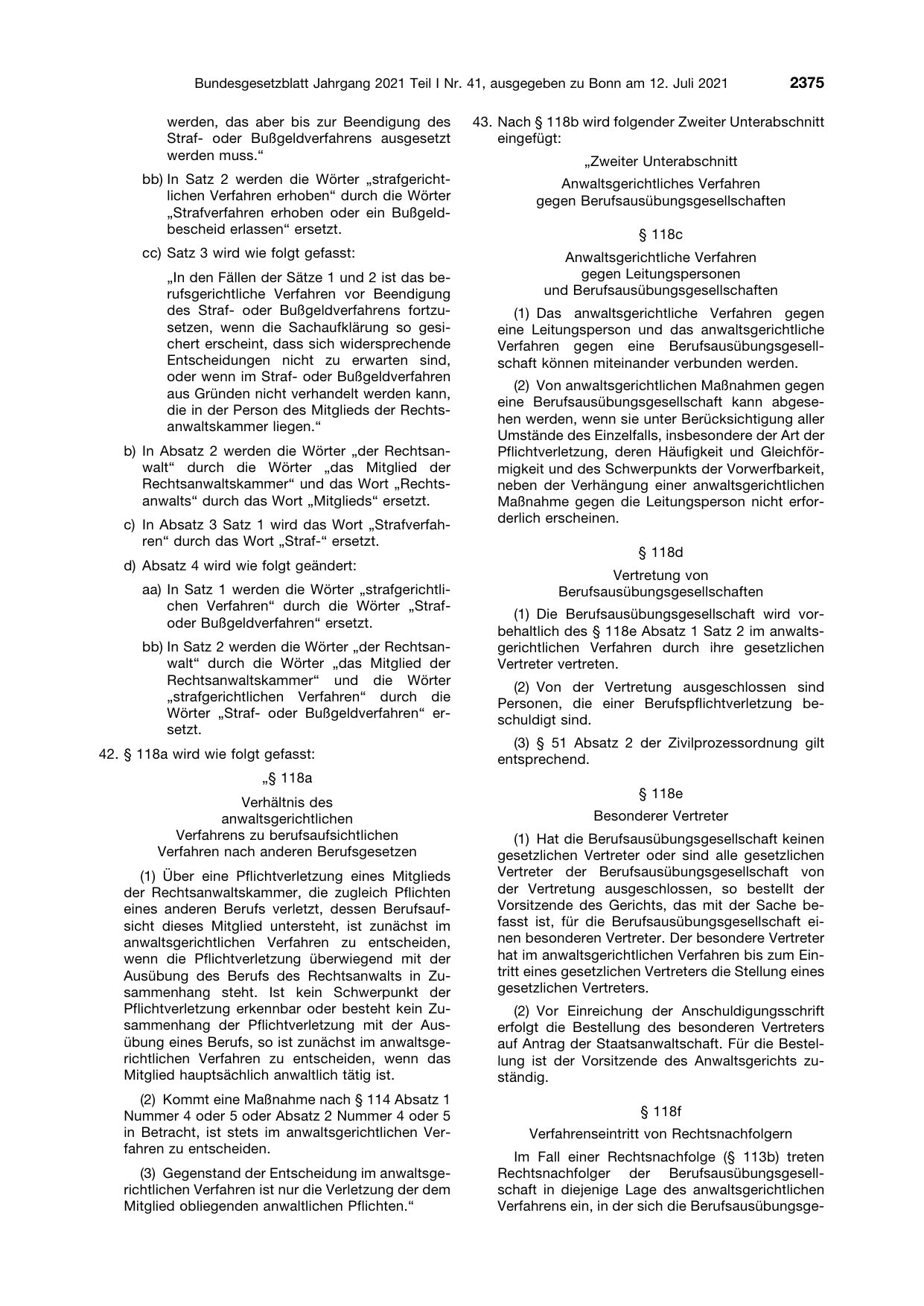 BGBl. 2021, Seite 2375 — Originalseite als Abbildung