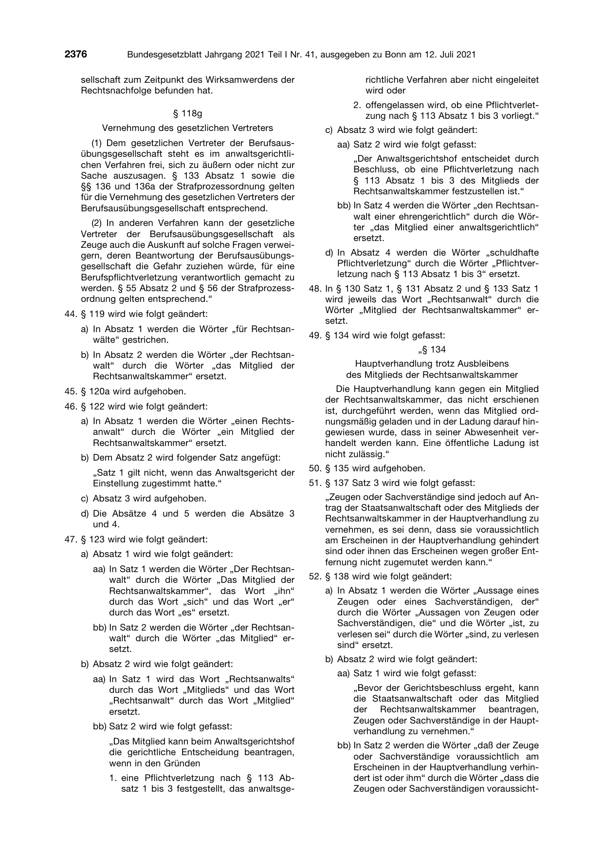 BGBl. 2021, Seite 2376 — Originalseite als Abbildung