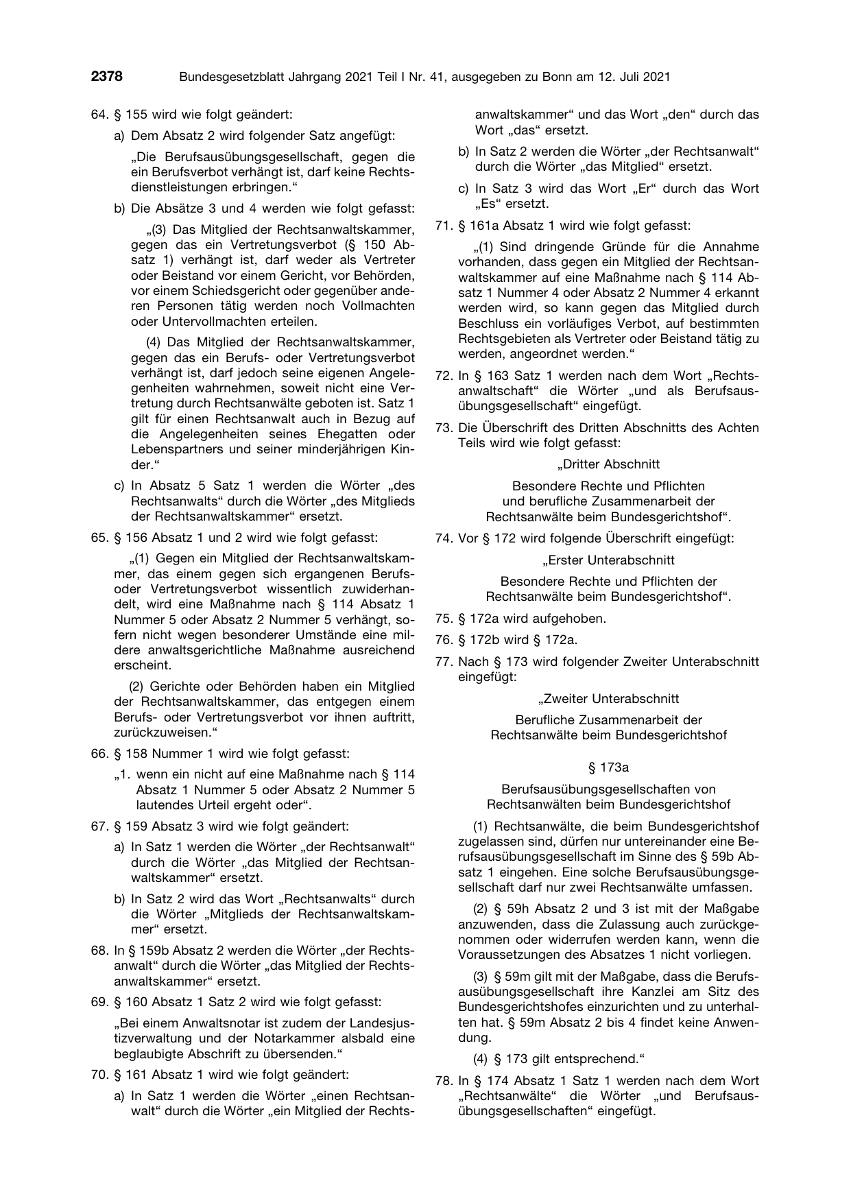 BGBl. 2021, Seite 2378 — Originalseite als Abbildung