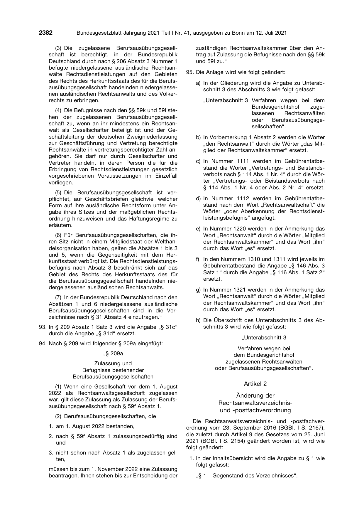 BGBl. 2021, Seite 2382 — Originalseite als Abbildung