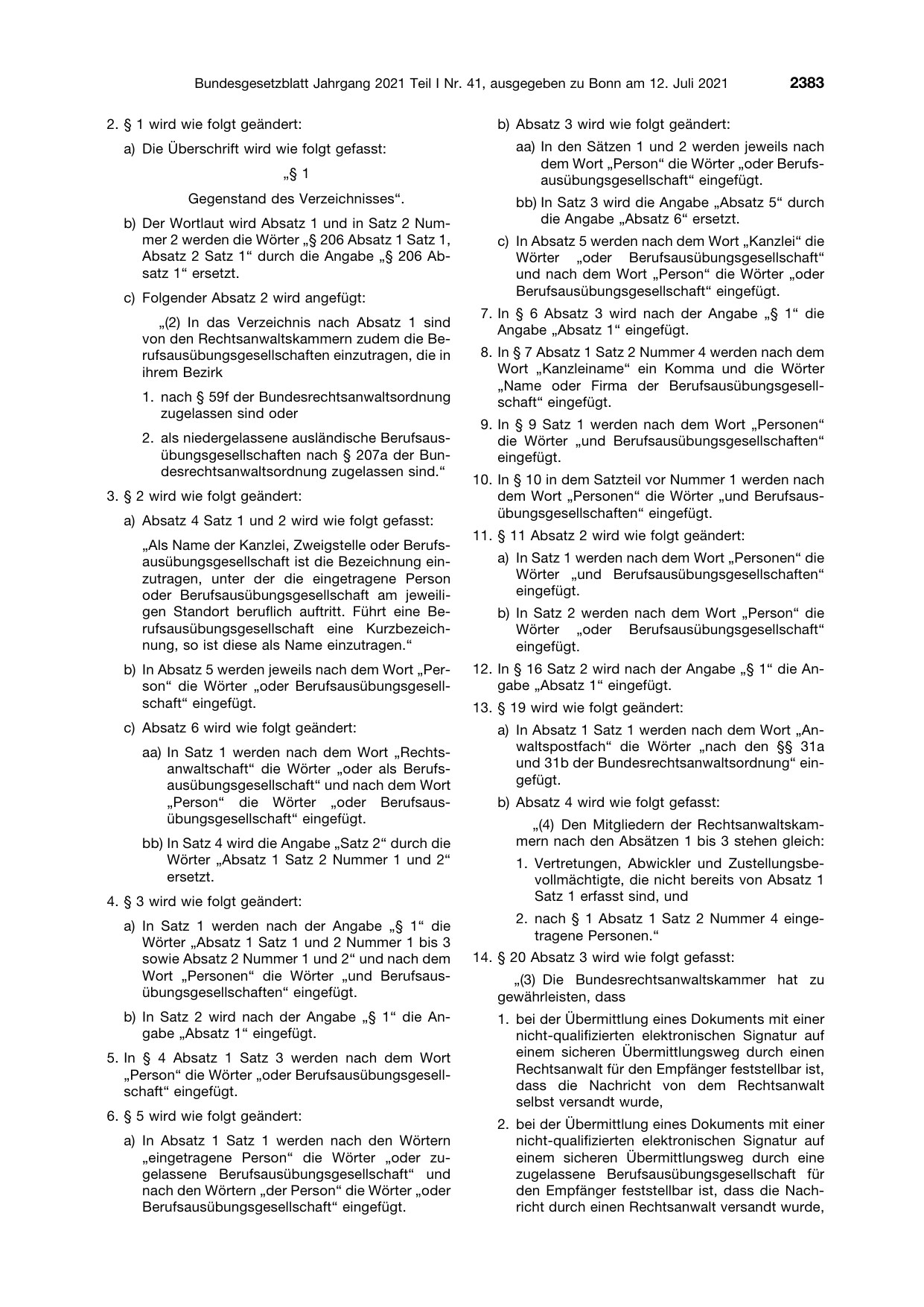 BGBl. 2021, Seite 2383 — Originalseite als Abbildung