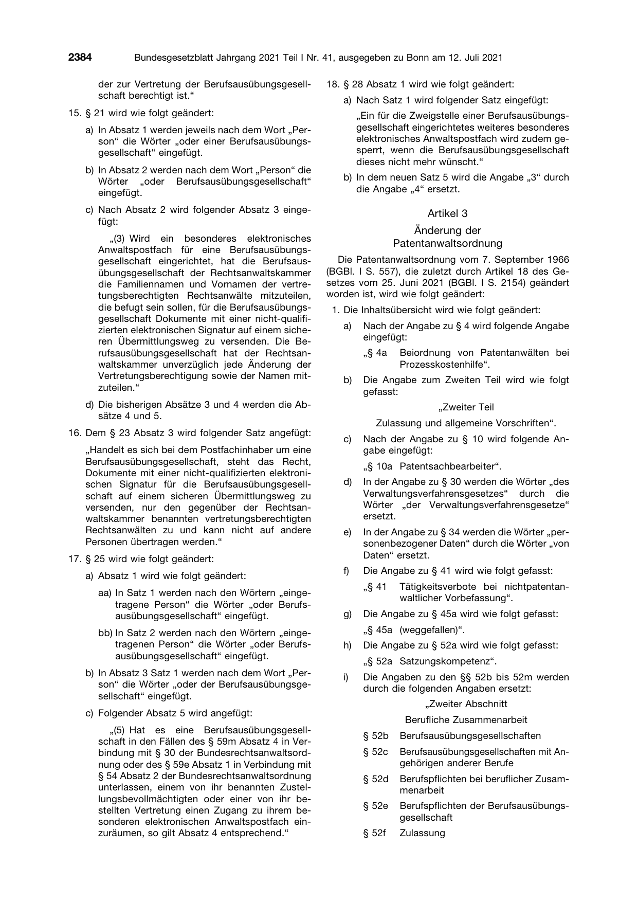 BGBl. 2021, Seite 2384 — Originalseite als Abbildung