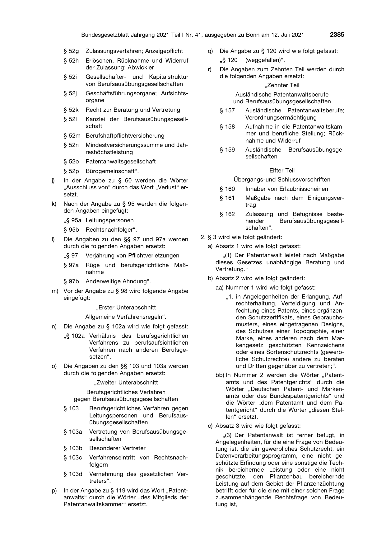 BGBl. 2021, Seite 2385 — Originalseite als Abbildung