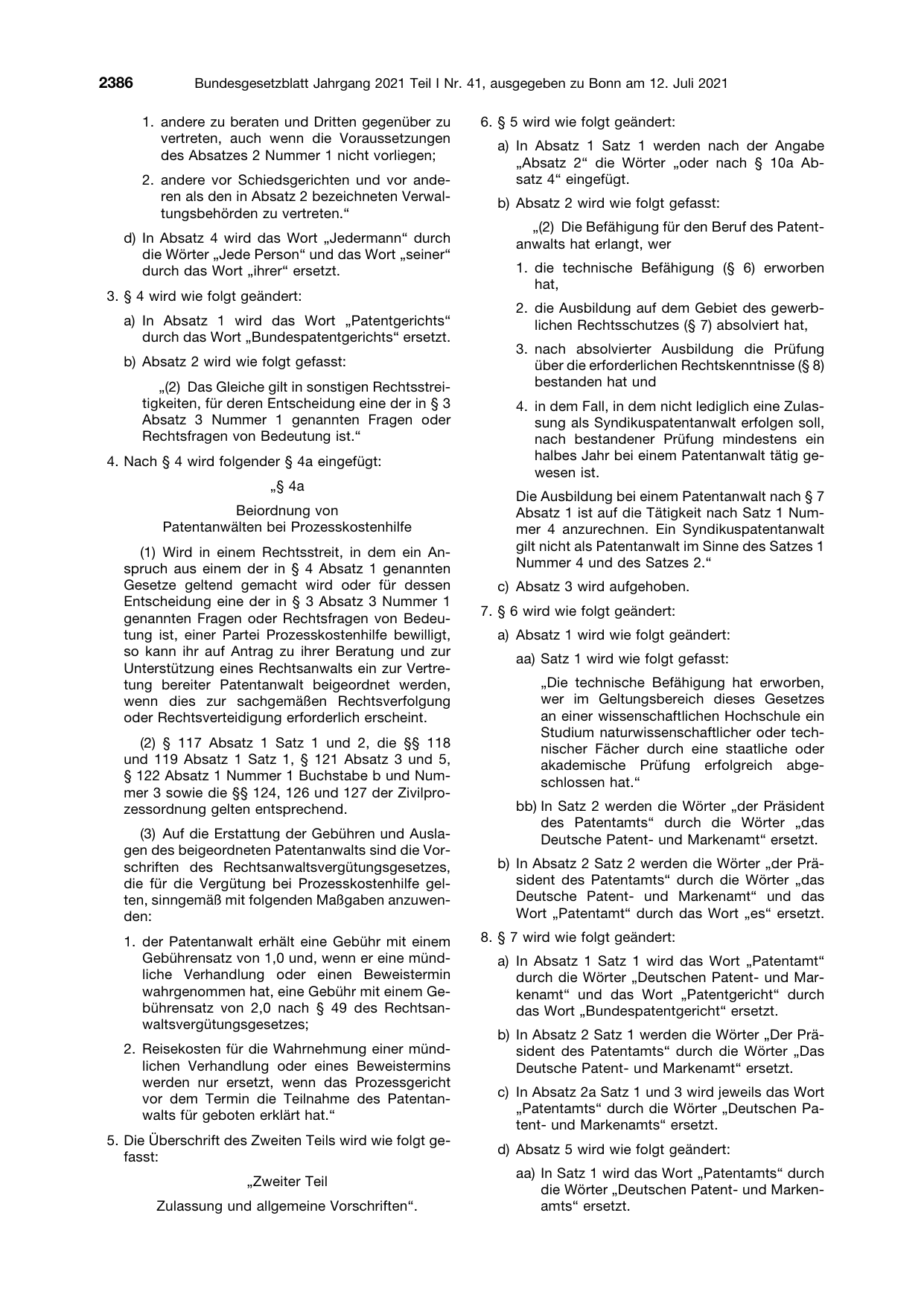 BGBl. 2021, Seite 2386 — Originalseite als Abbildung