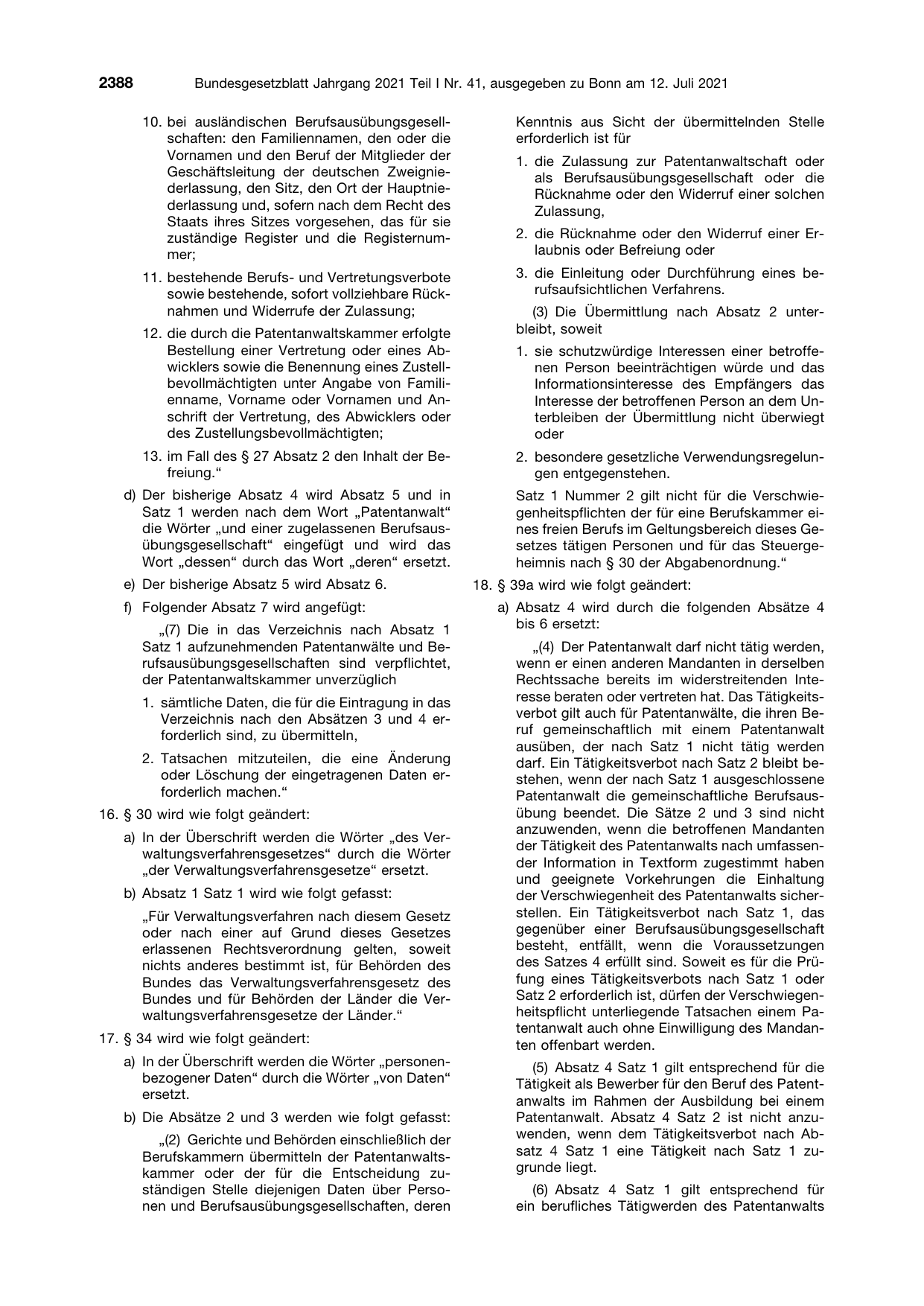 BGBl. 2021, Seite 2388 — Originalseite als Abbildung