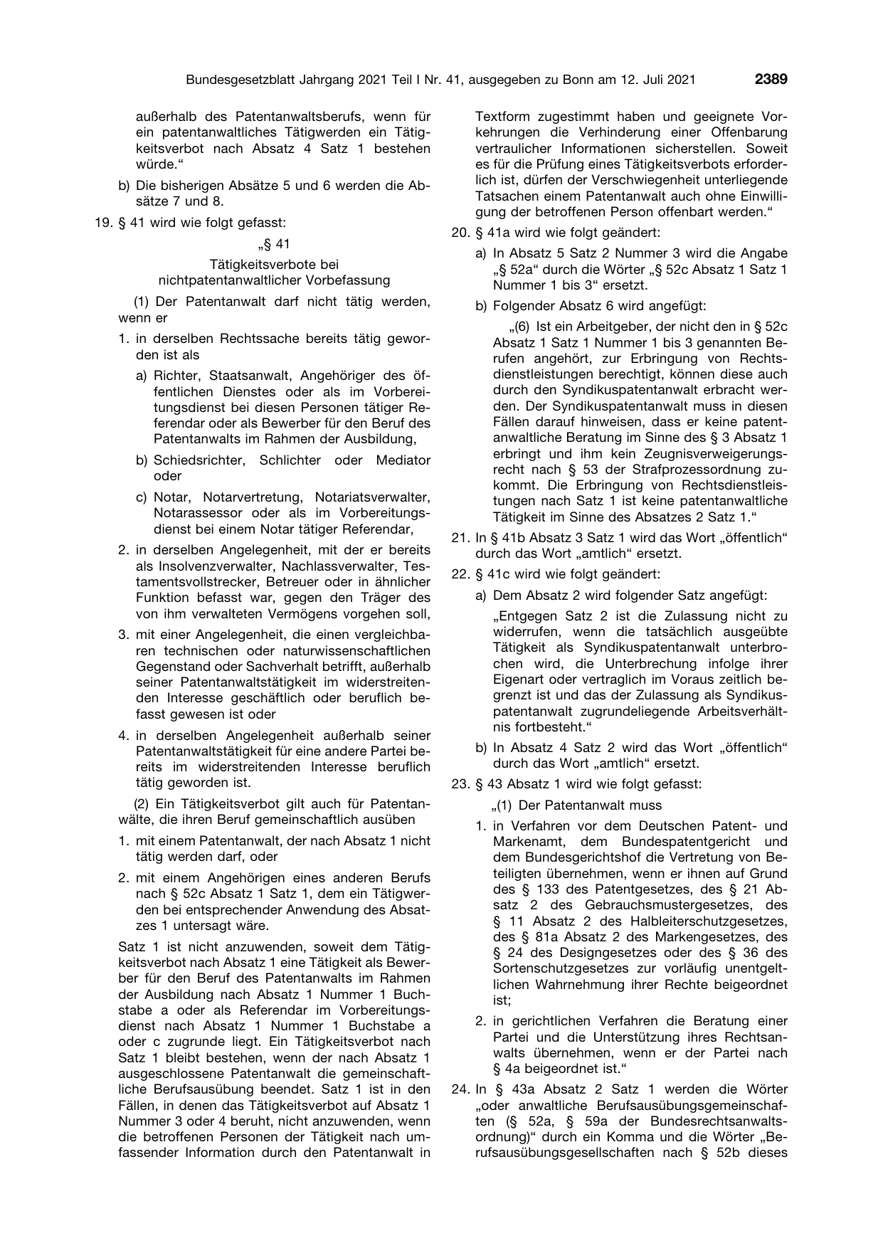 BGBl. 2021, Seite 2389 — Originalseite als Abbildung