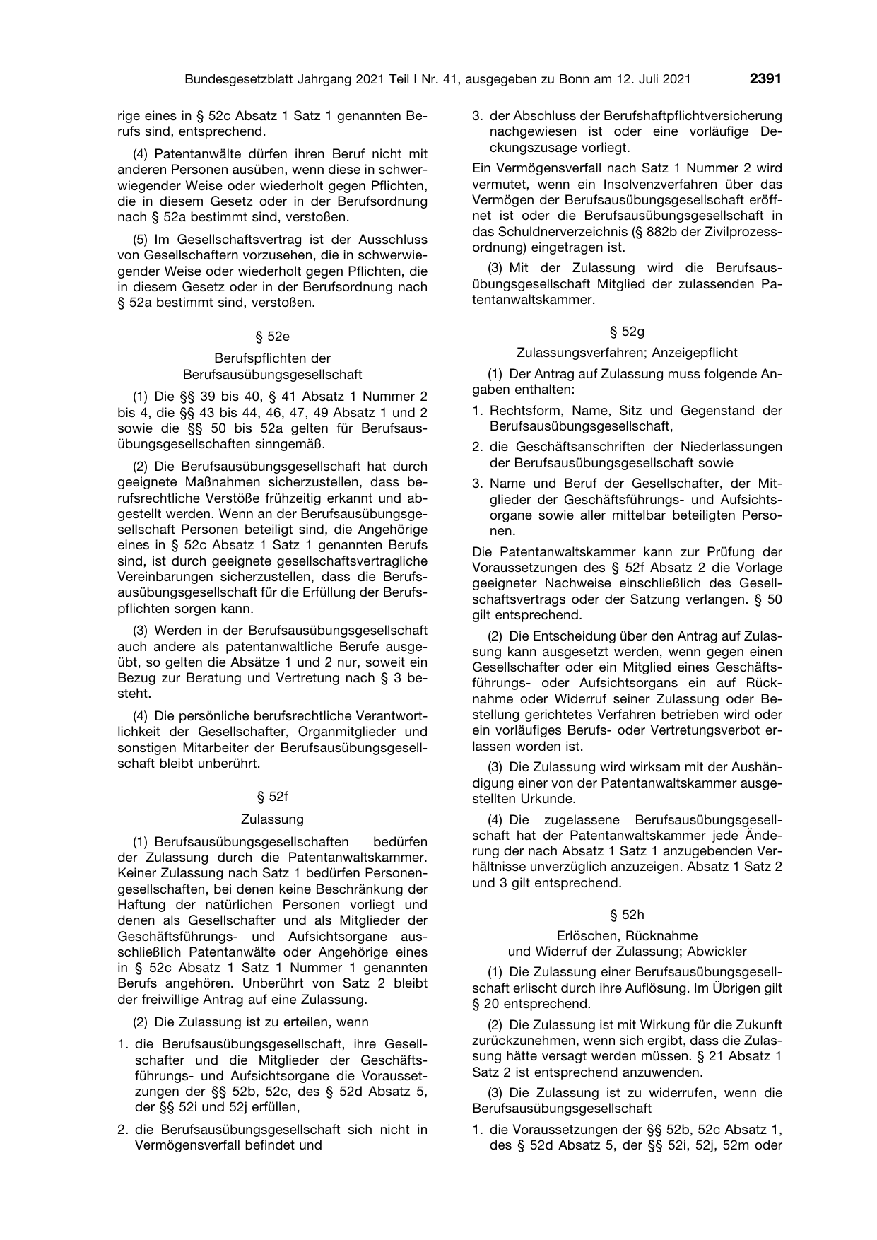 BGBl. 2021, Seite 2391 — Originalseite als Abbildung