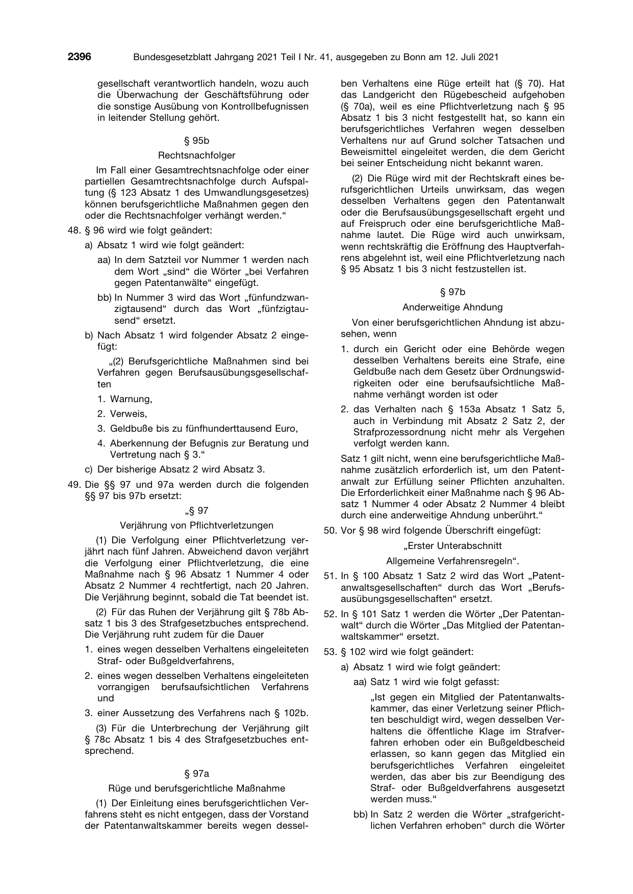 BGBl. 2021, Seite 2396 — Originalseite als Abbildung