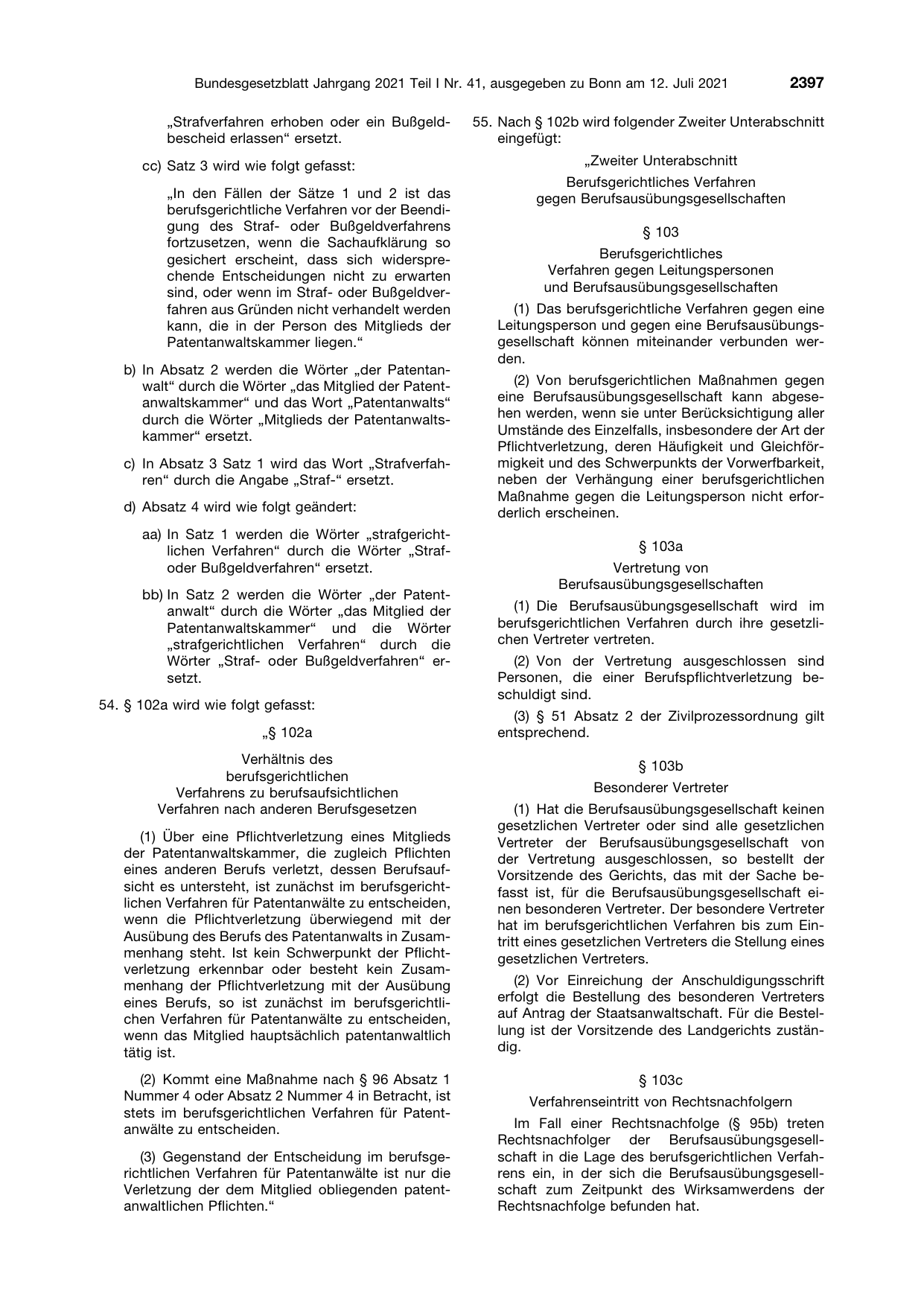 BGBl. 2021, Seite 2397 — Originalseite als Abbildung