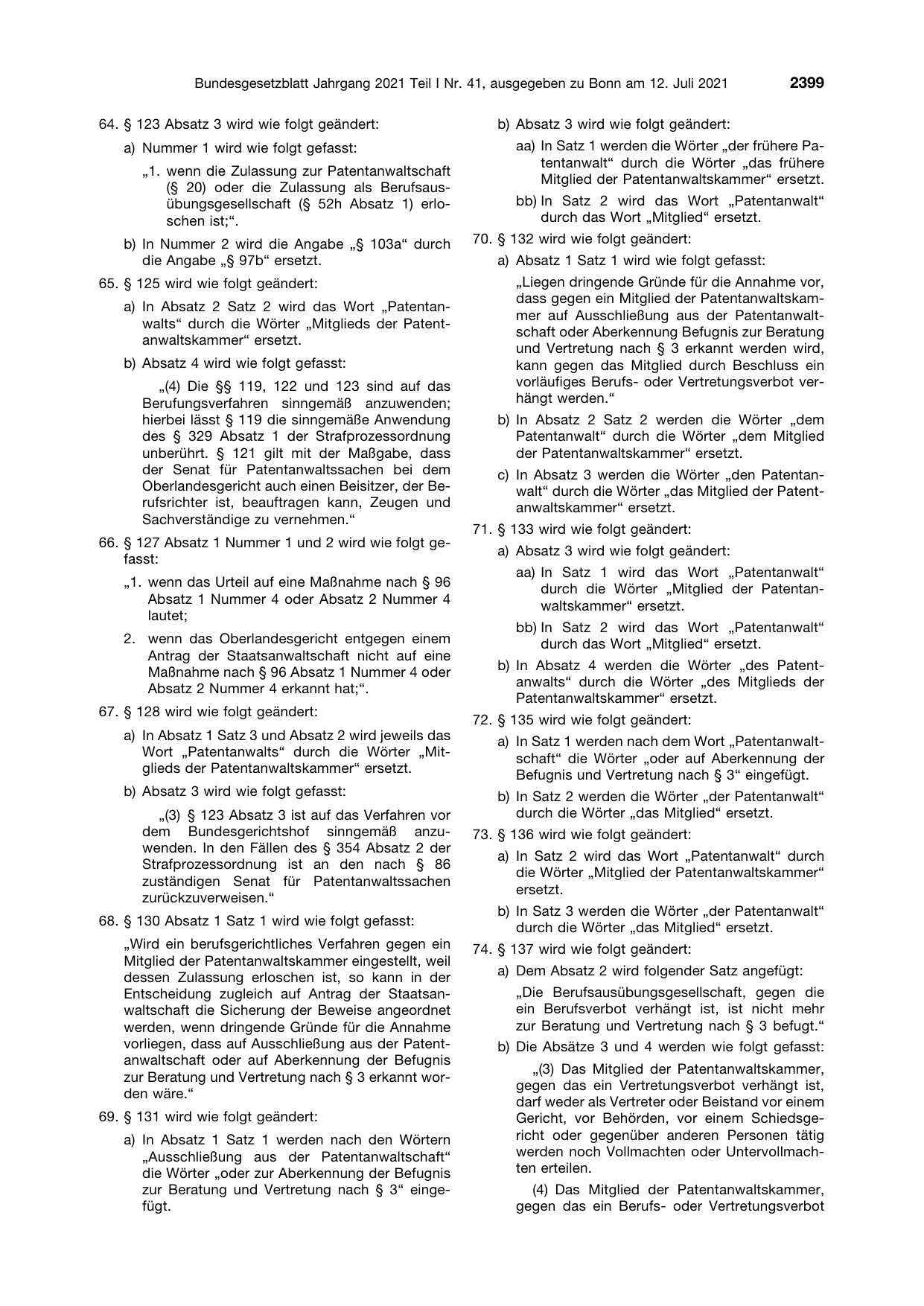 BGBl. 2021, Seite 2399 — Originalseite als Abbildung