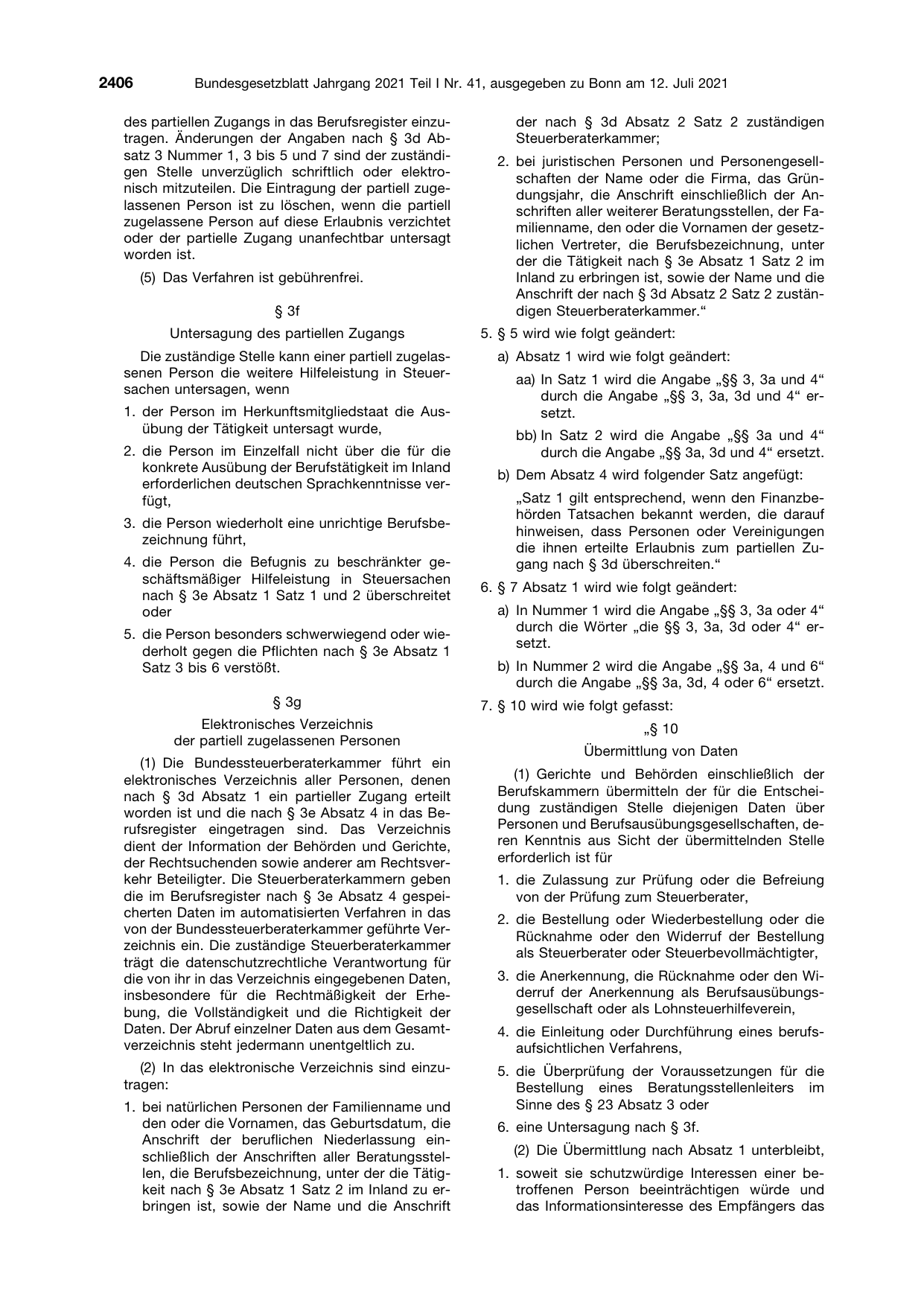 BGBl. 2021, Seite 2406 — Originalseite als Abbildung