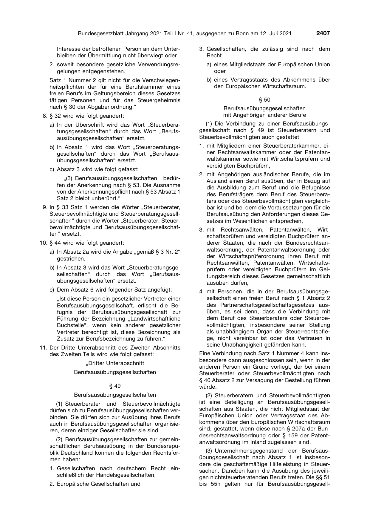 BGBl. 2021, Seite 2407 — Originalseite als Abbildung