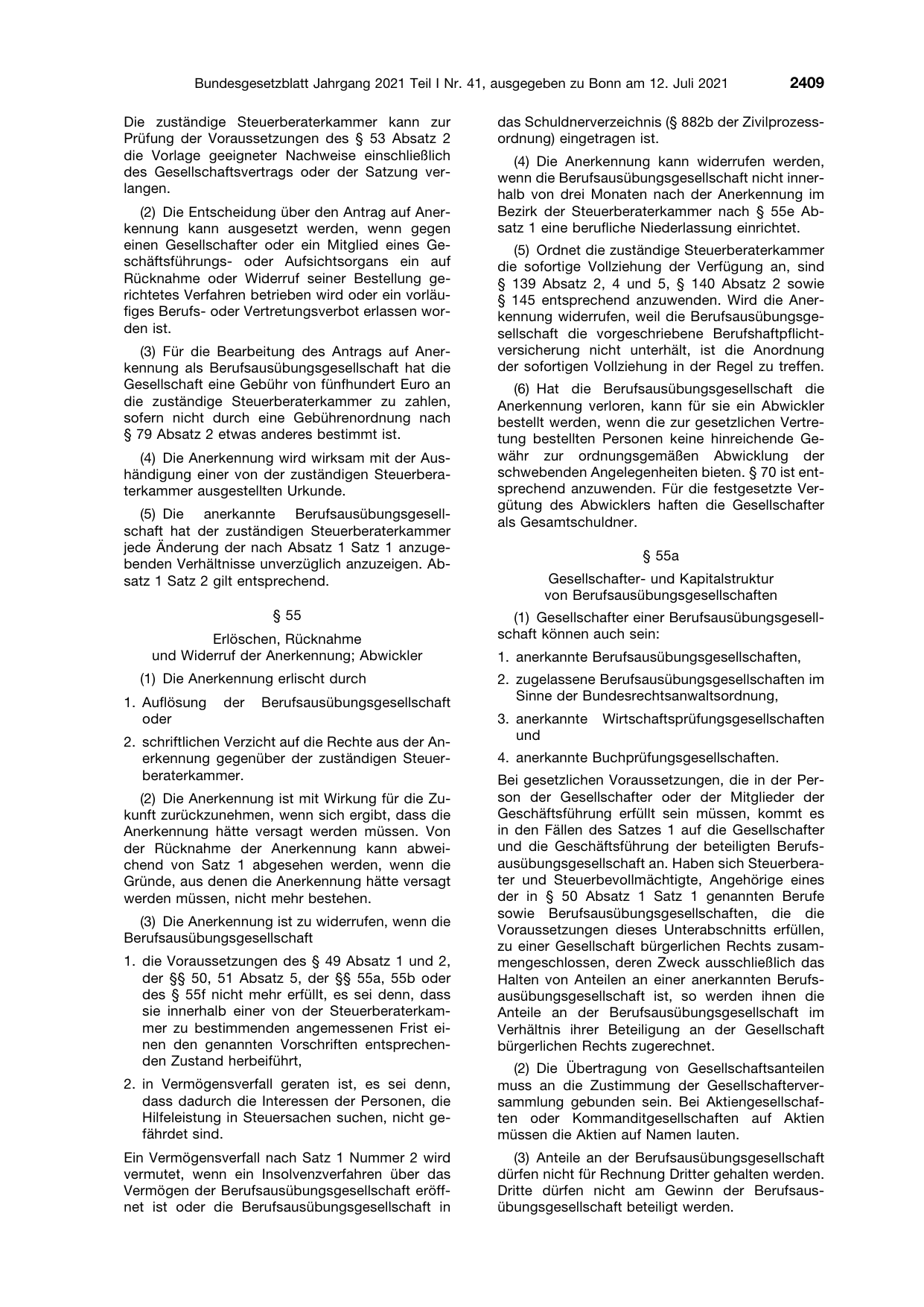 BGBl. 2021, Seite 2409 — Originalseite als Abbildung