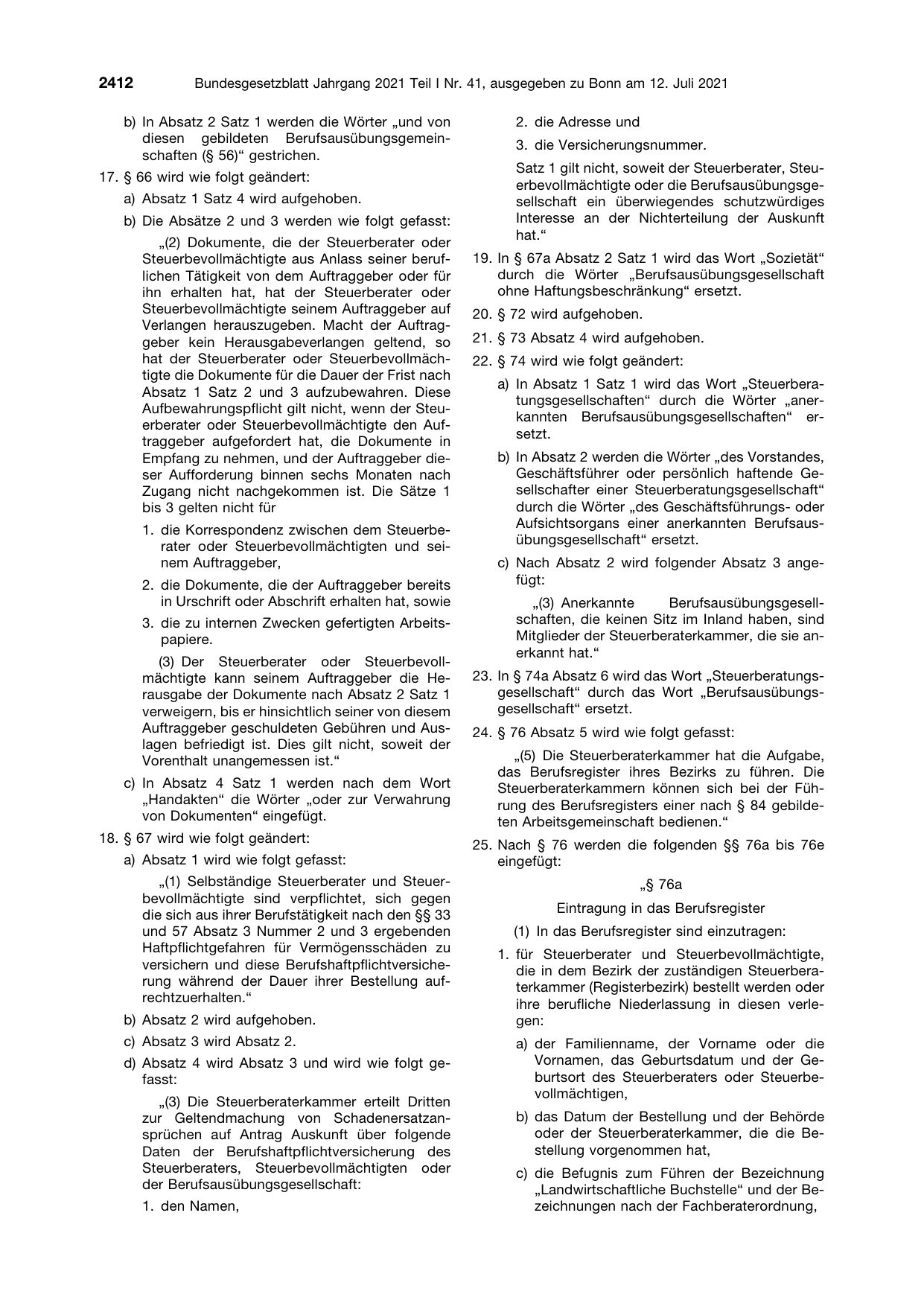 BGBl. 2021, Seite 2412 — Originalseite als Abbildung