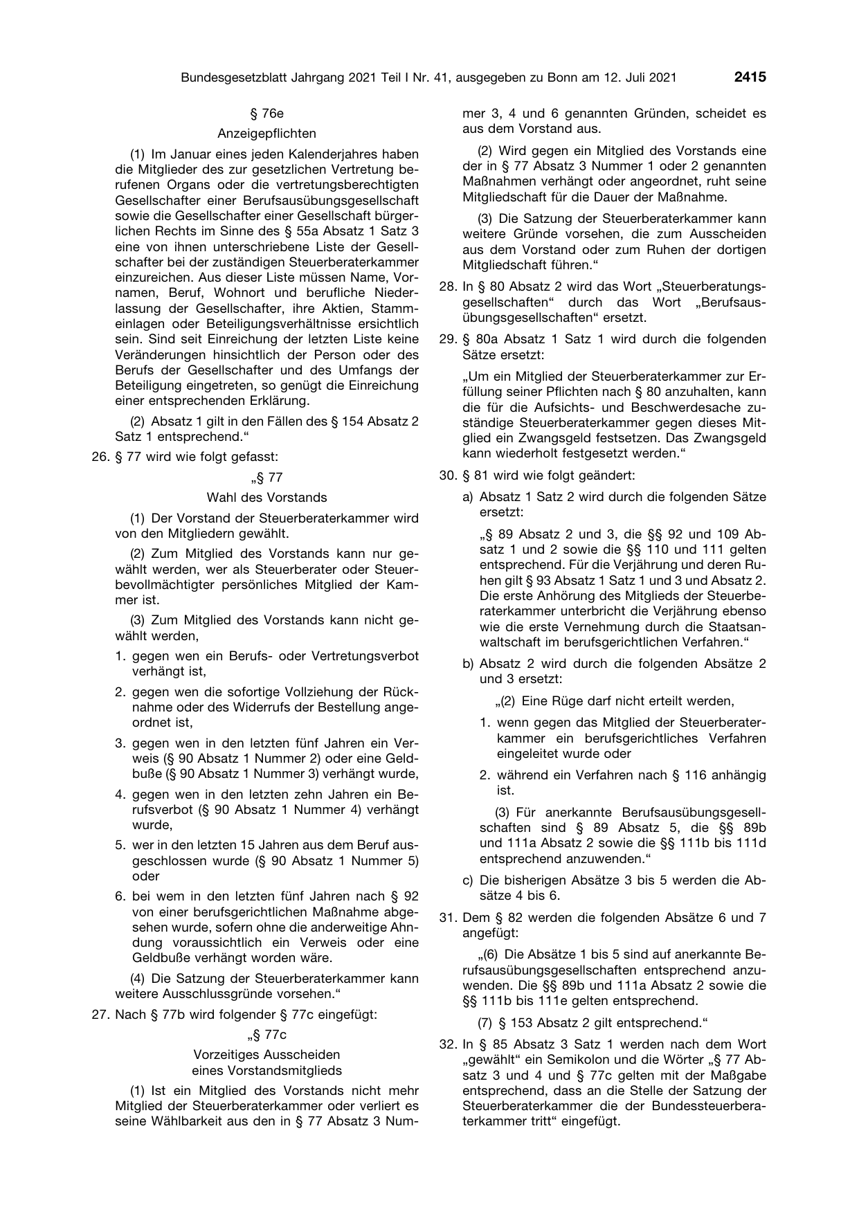 BGBl. 2021, Seite 2415 — Originalseite als Abbildung