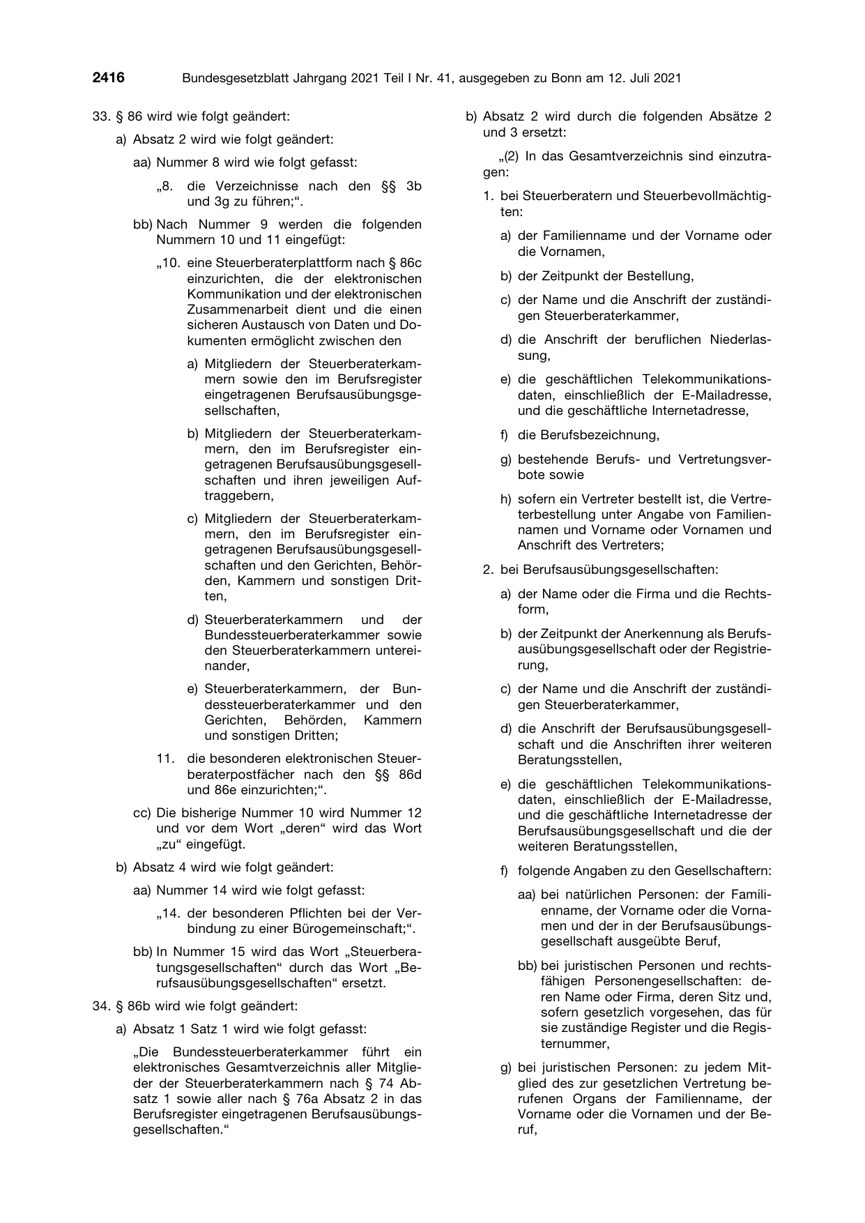 BGBl. 2021, Seite 2416 — Originalseite als Abbildung
