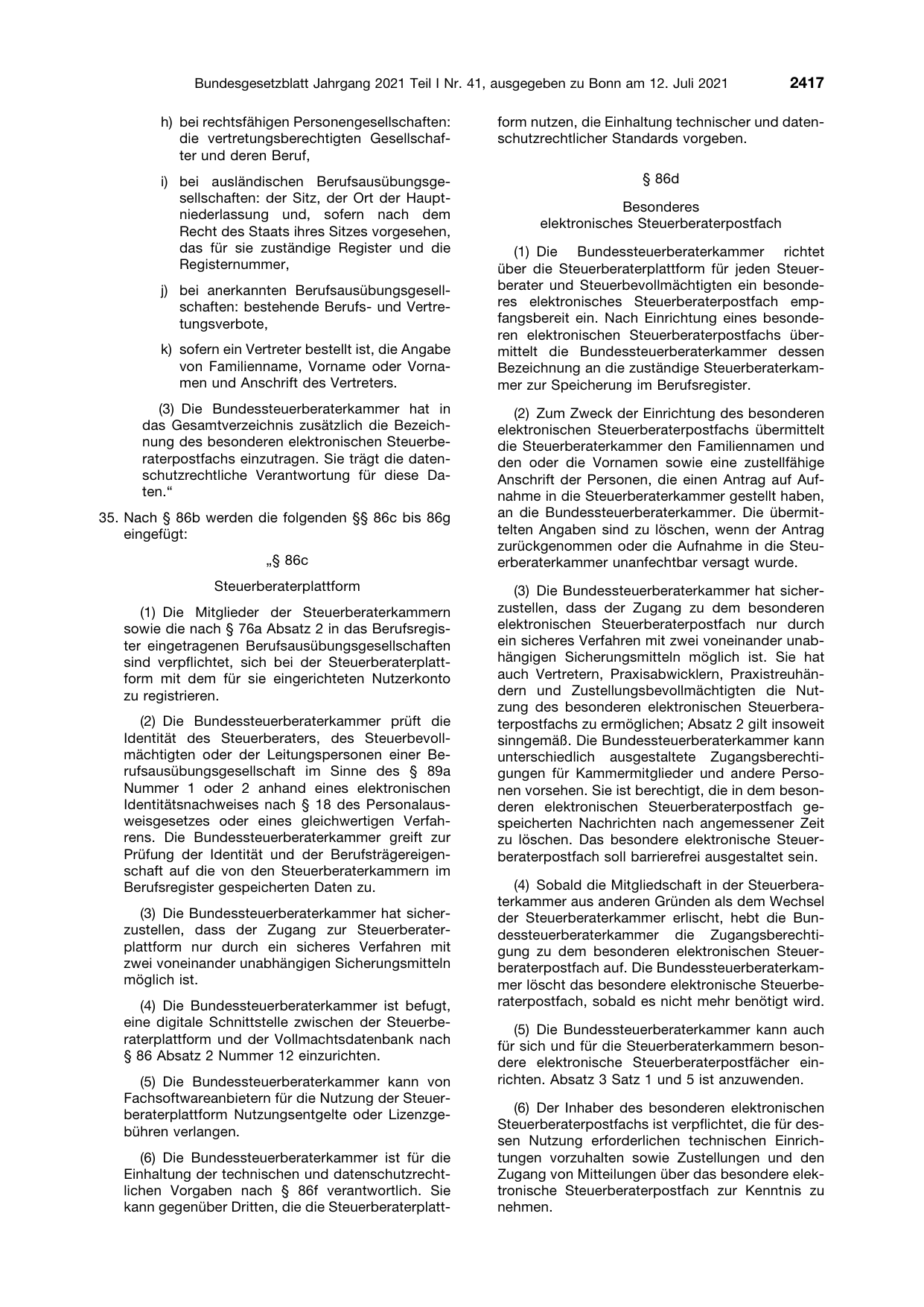 BGBl. 2021, Seite 2417 — Originalseite als Abbildung
