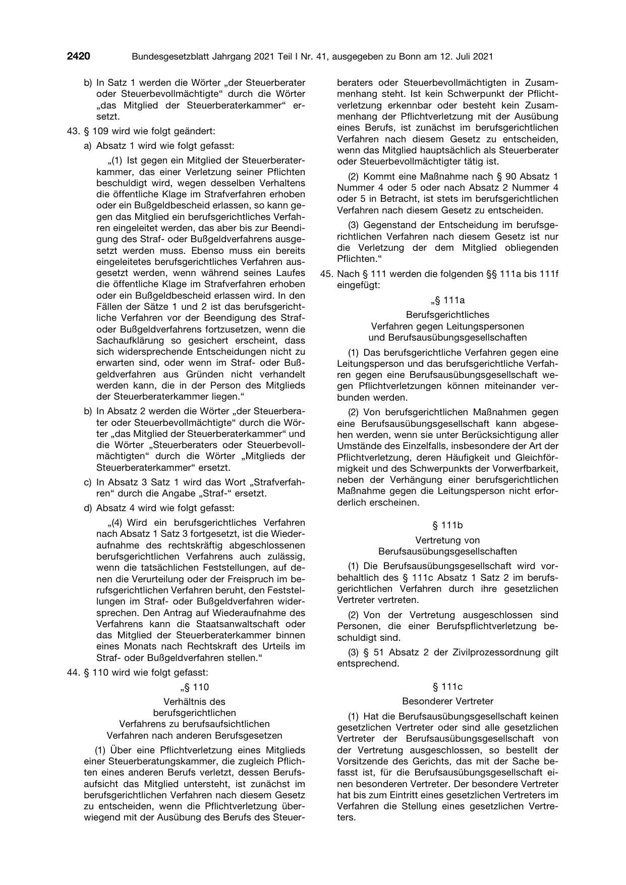 BGBl. 2021, Seite 2420 — Originalseite als Abbildung