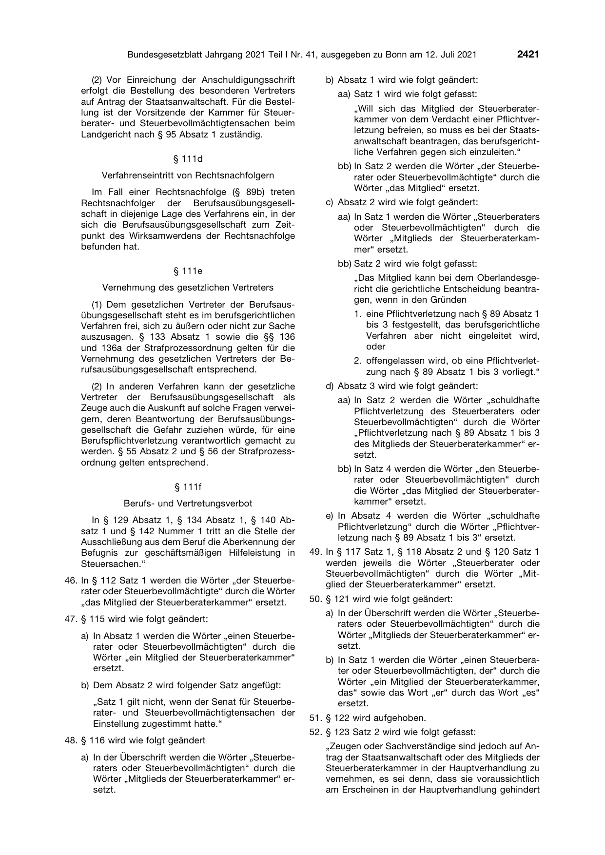 BGBl. 2021, Seite 2421 — Originalseite als Abbildung