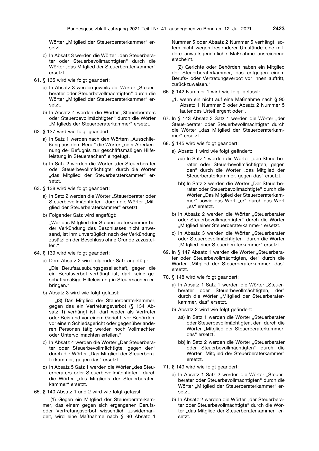BGBl. 2021, Seite 2423 — Originalseite als Abbildung