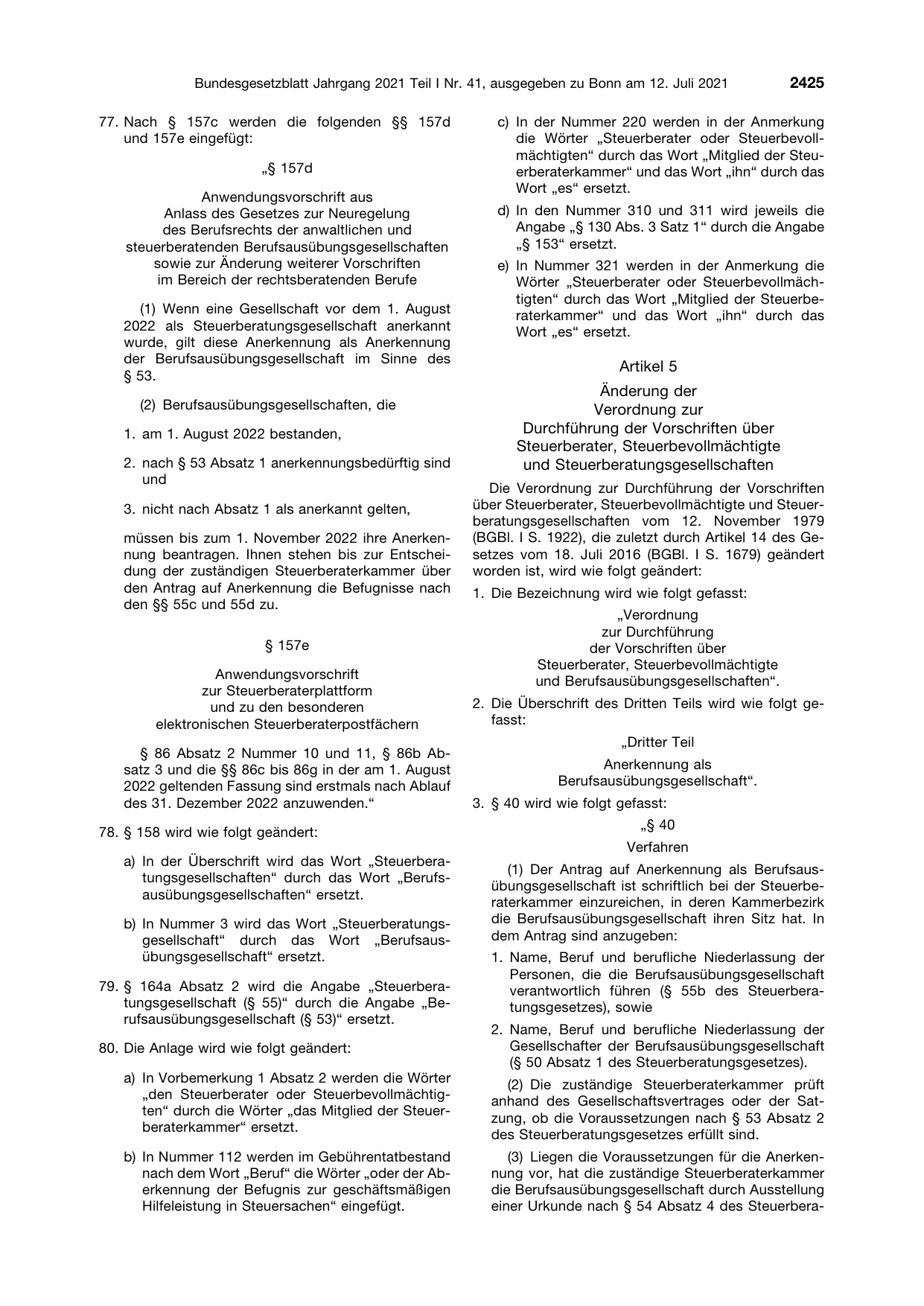 BGBl. 2021, Seite 2425 — Originalseite als Abbildung