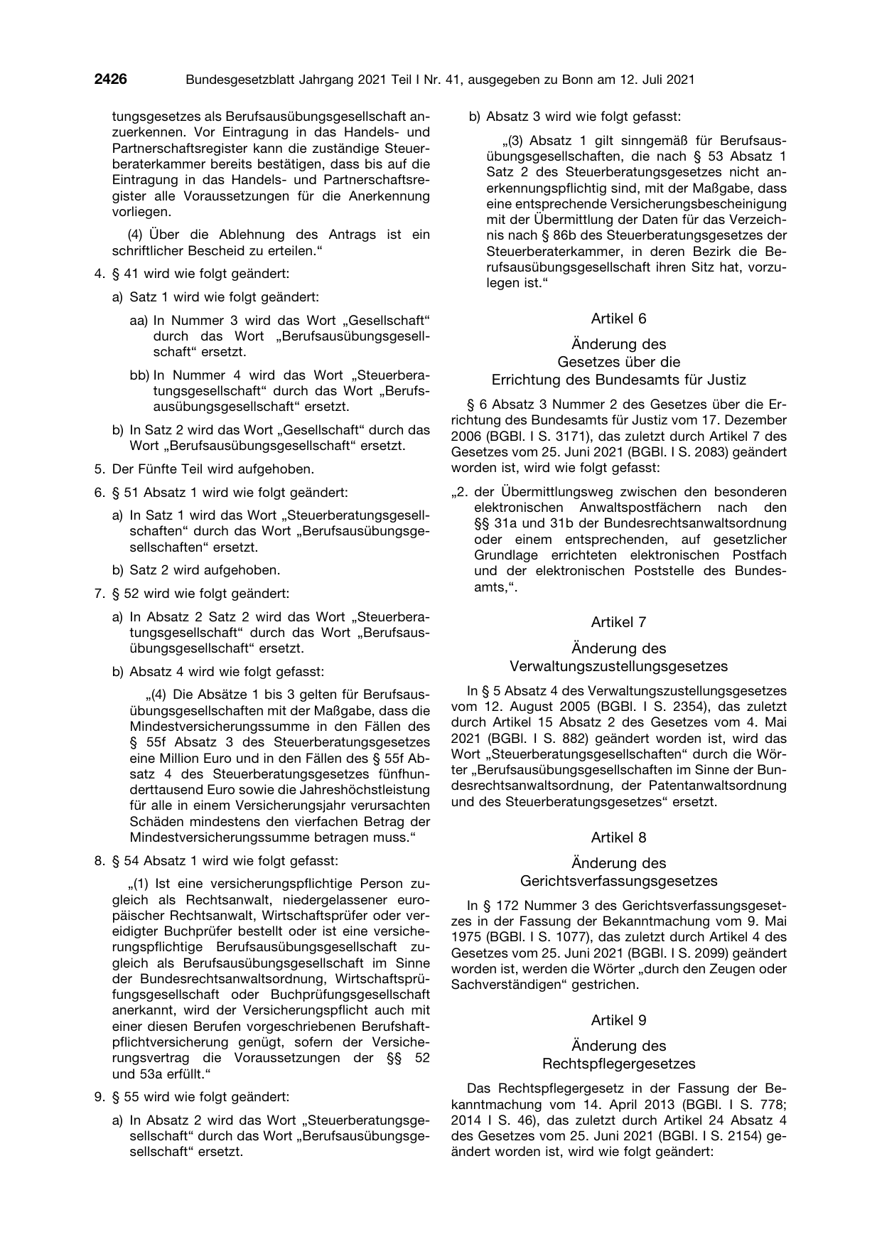 BGBl. 2021, Seite 2426 — Originalseite als Abbildung