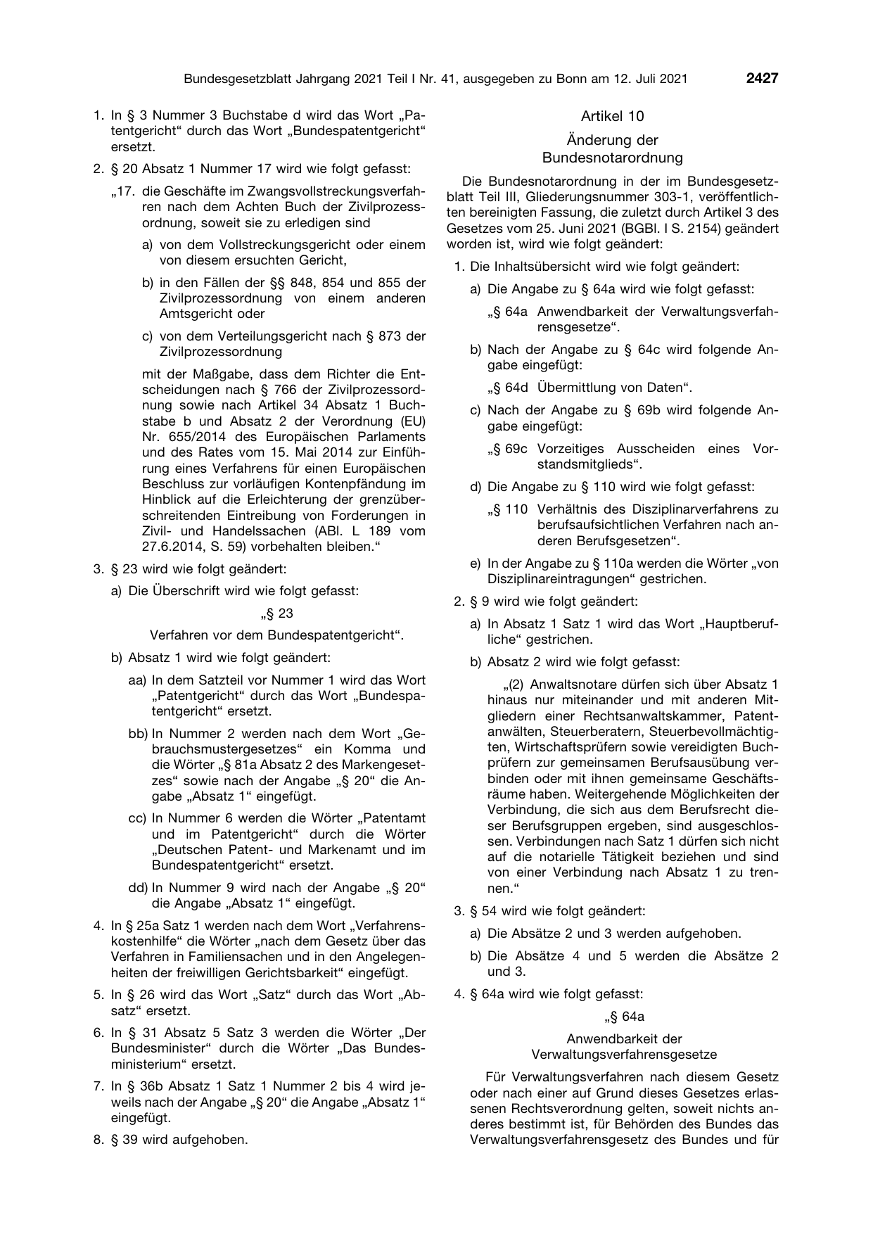 BGBl. 2021, Seite 2427 — Originalseite als Abbildung